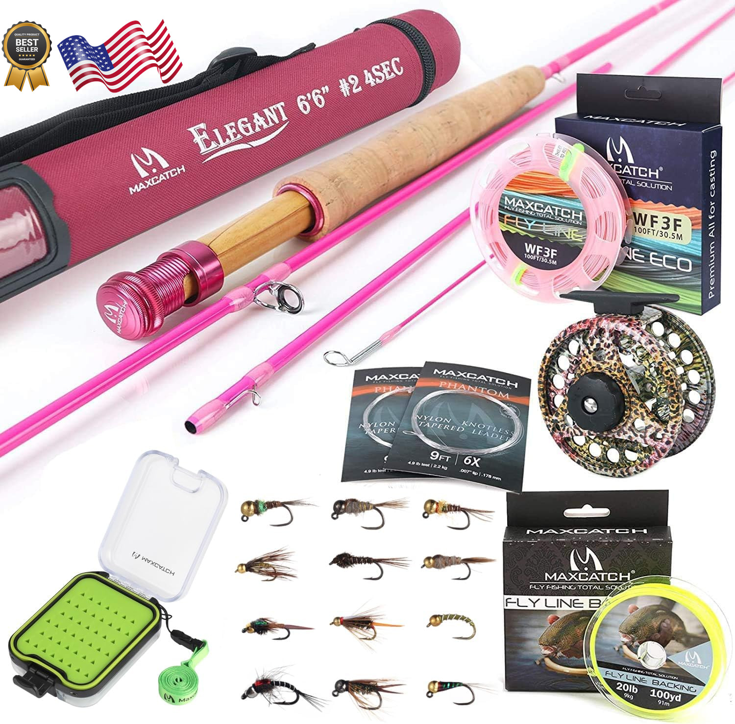 Maxcatch Women’S Elegant Pink Fly Fishing Rod: 2/5-Weight with Rod Tube