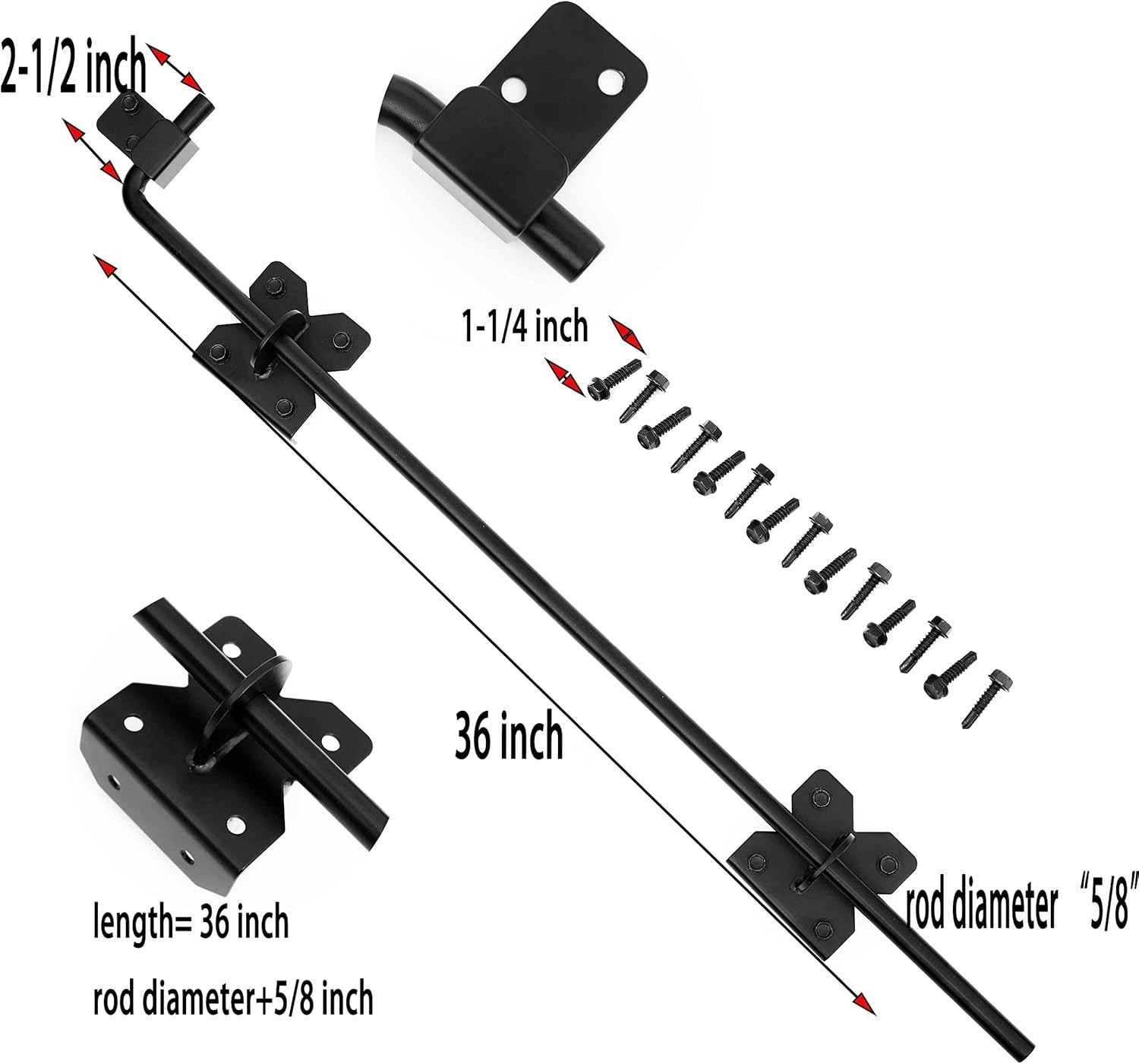 2 Pack 36-Inch Gate Drop Pin Cane Bolt – Security for Wood & Metal Gates