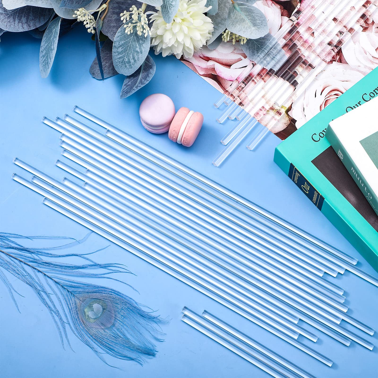 60 PCS Clear Acrylic Round Rods 12 Inch Dowel Sticks 0.25 Inch Dia Cake Topper