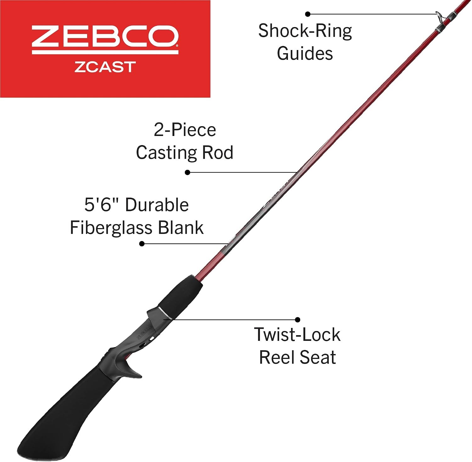 Casting Fishing Rod 2-Piece Durable Z-Glass Fishing Pole Comfortable EVA