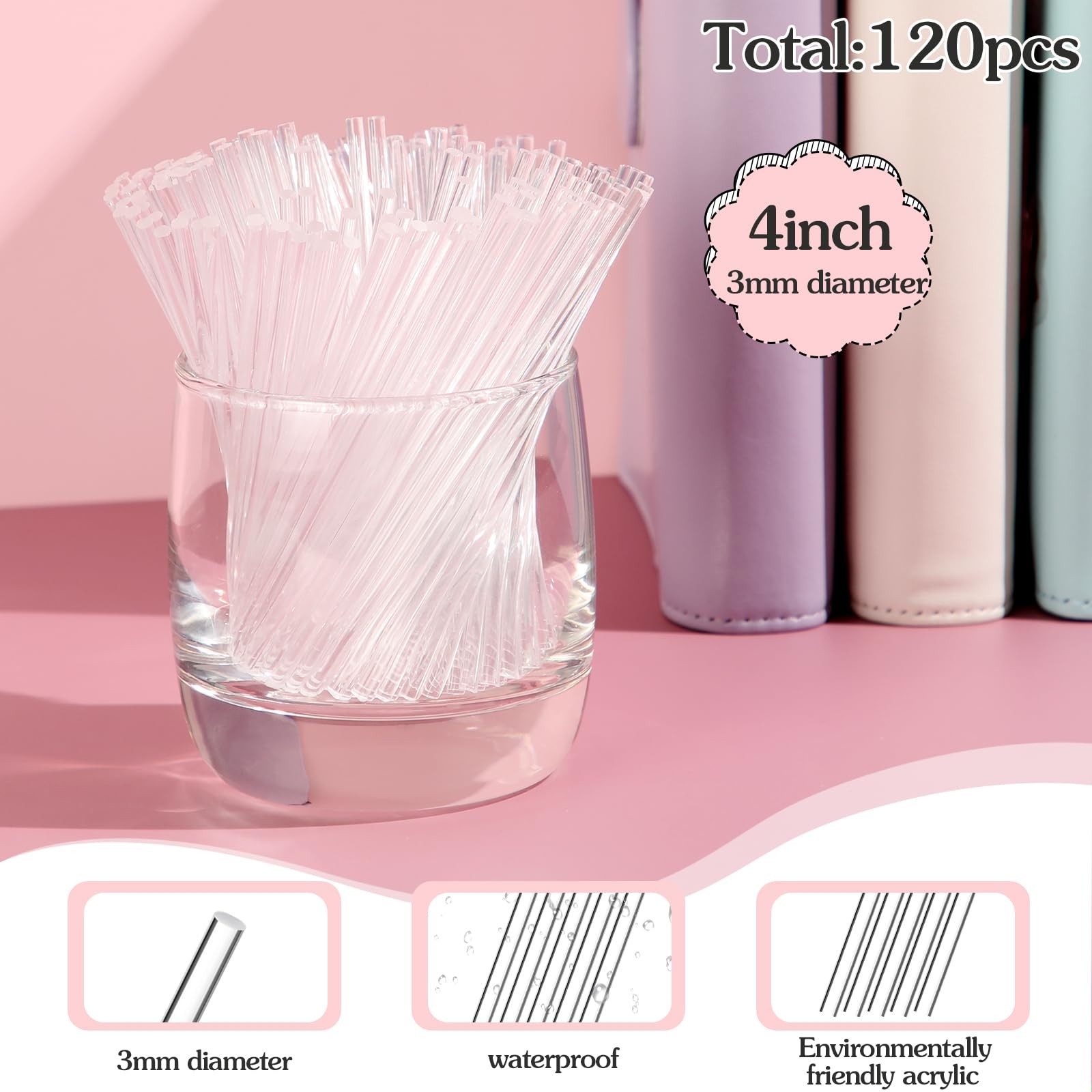 120 Pcs 4 Inch Clear Acrylic Rods 3 mm Plant Stakes Acrylic Dowel Rods Plant …