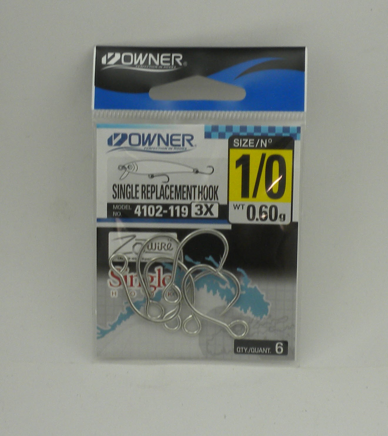 Owner 4102-119 Lure Replacement Hook 3X Strong Needle Point Black Chrome 1/0 6Ct