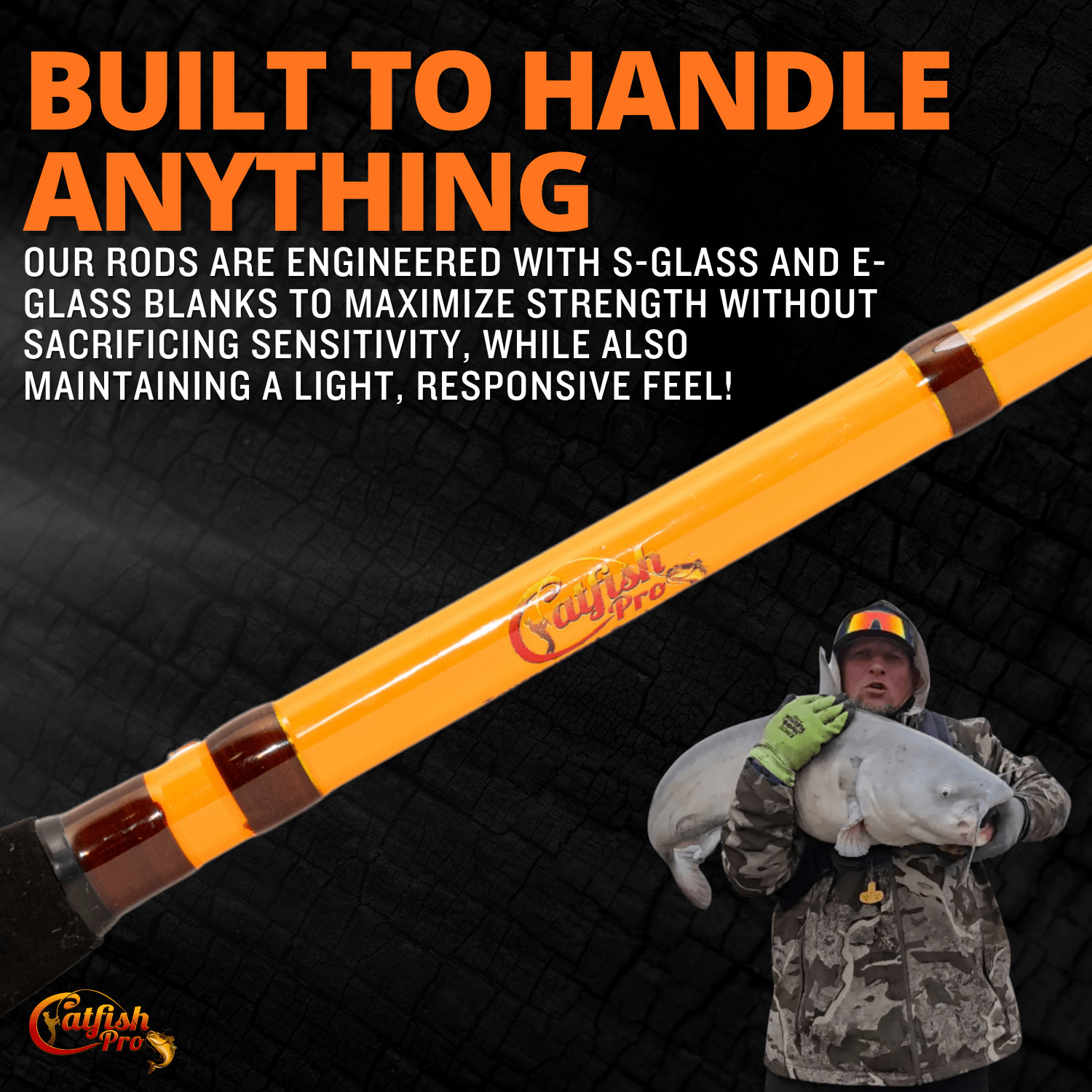 Catfish Pro 7’6″ Fishing for Fun Spinning Rod Glow Tip S-Glass E-Glass