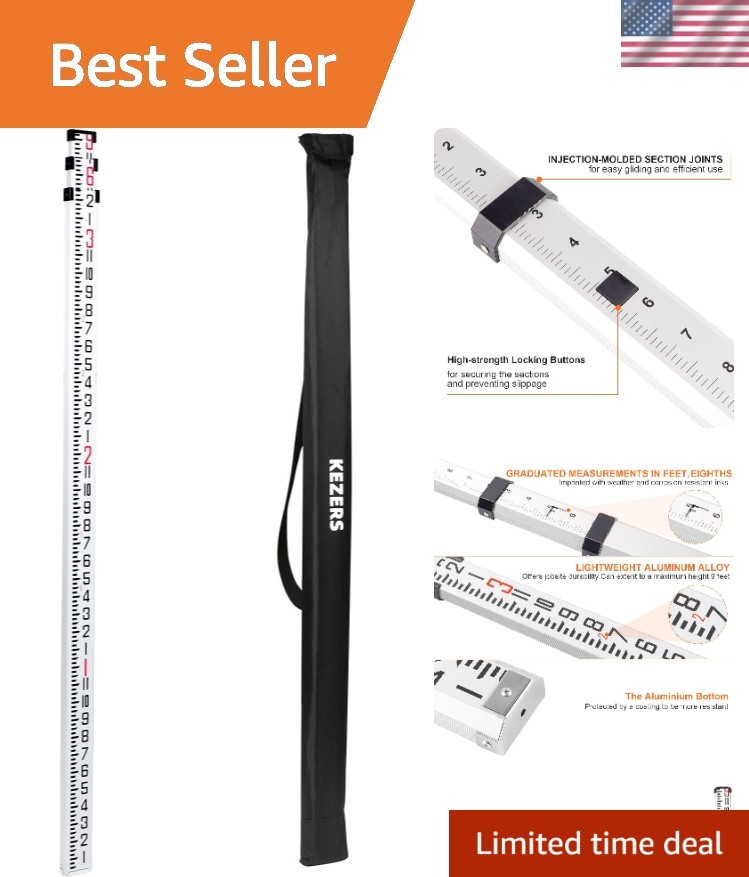 9 FT Dual Sided Aluminum Grade Rod – Telescopic & Portable with Carrying Case