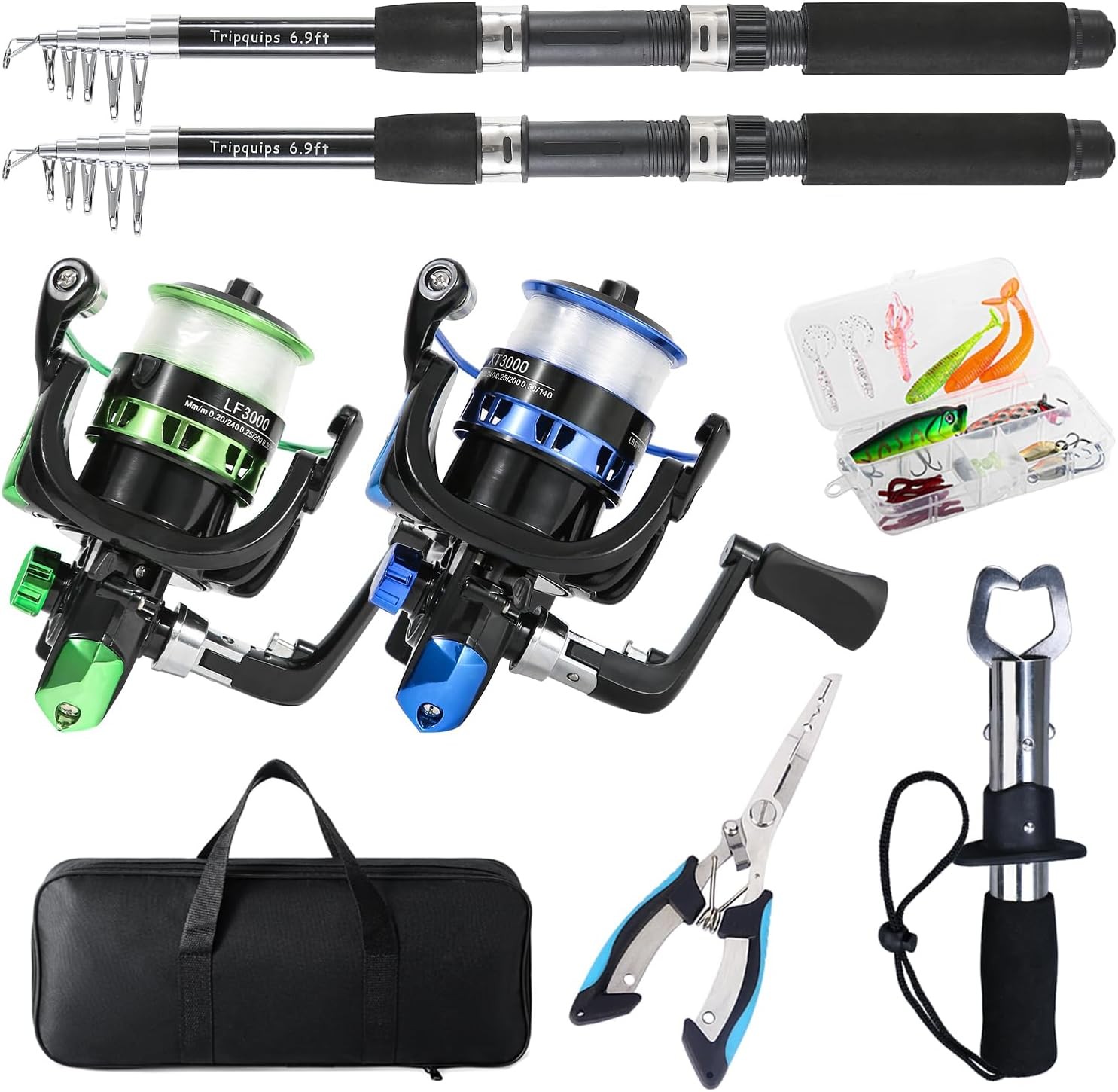 Telescopic Fishing Rod and Reel Combo with Fishing Pliers and Lip Gripper