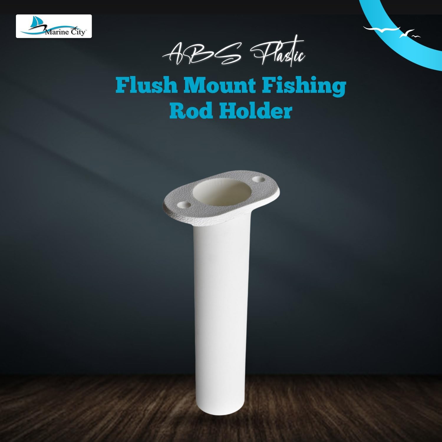 Marine City Flush Mount Fishing Rod Holder 90 Degree White Abs Plastic 8 Inches