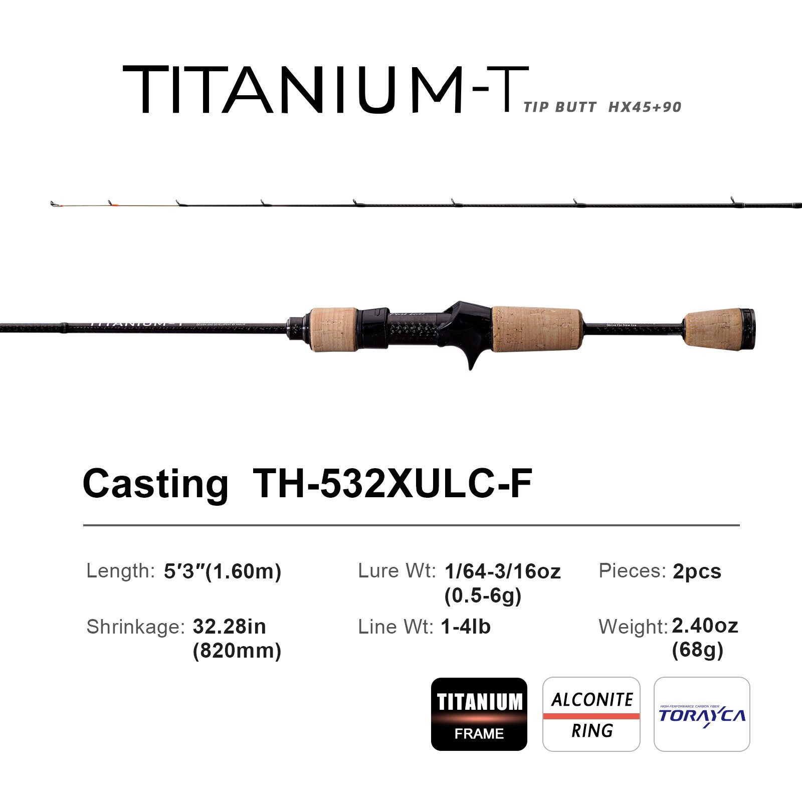 PURELURE TITANIUM-T Titanium Tip BFS Fishing Rod Cast/Spin 2-Piece 5’3″-7’2″