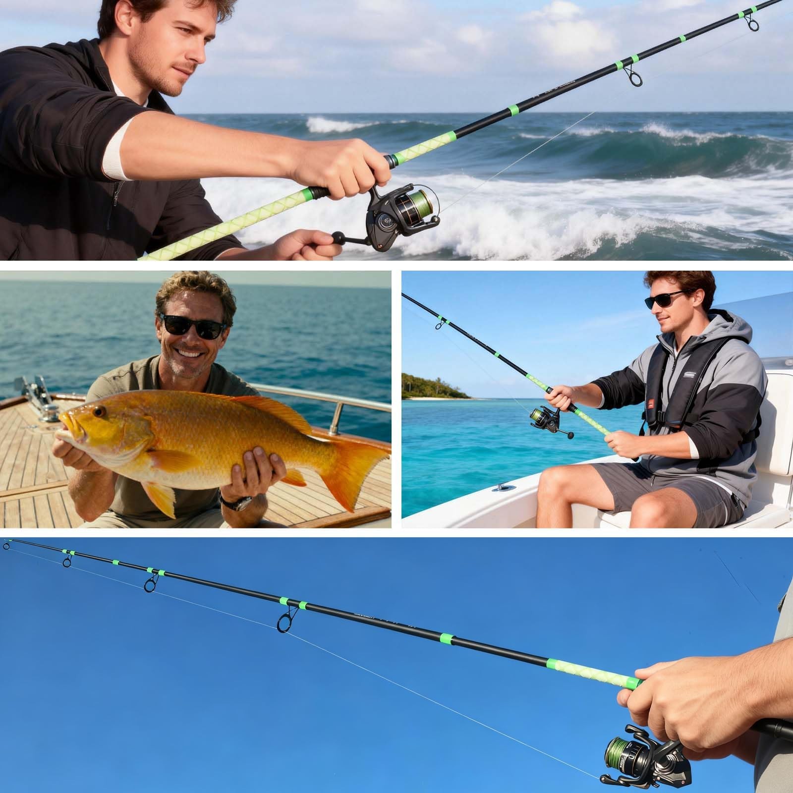 Lightweight 3-Piece Carbon Fiber Surf Fishing Rod 9’/10’/11’/12′, 2 Tips, Long-C