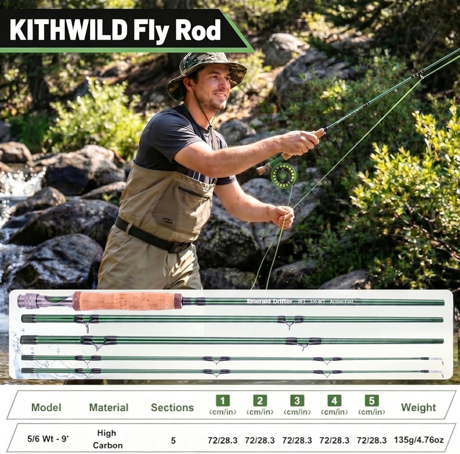 4-Piece Fly Fishing Combo: 5/6 Weight Portable Rod and Pre-Loaded Reel Set