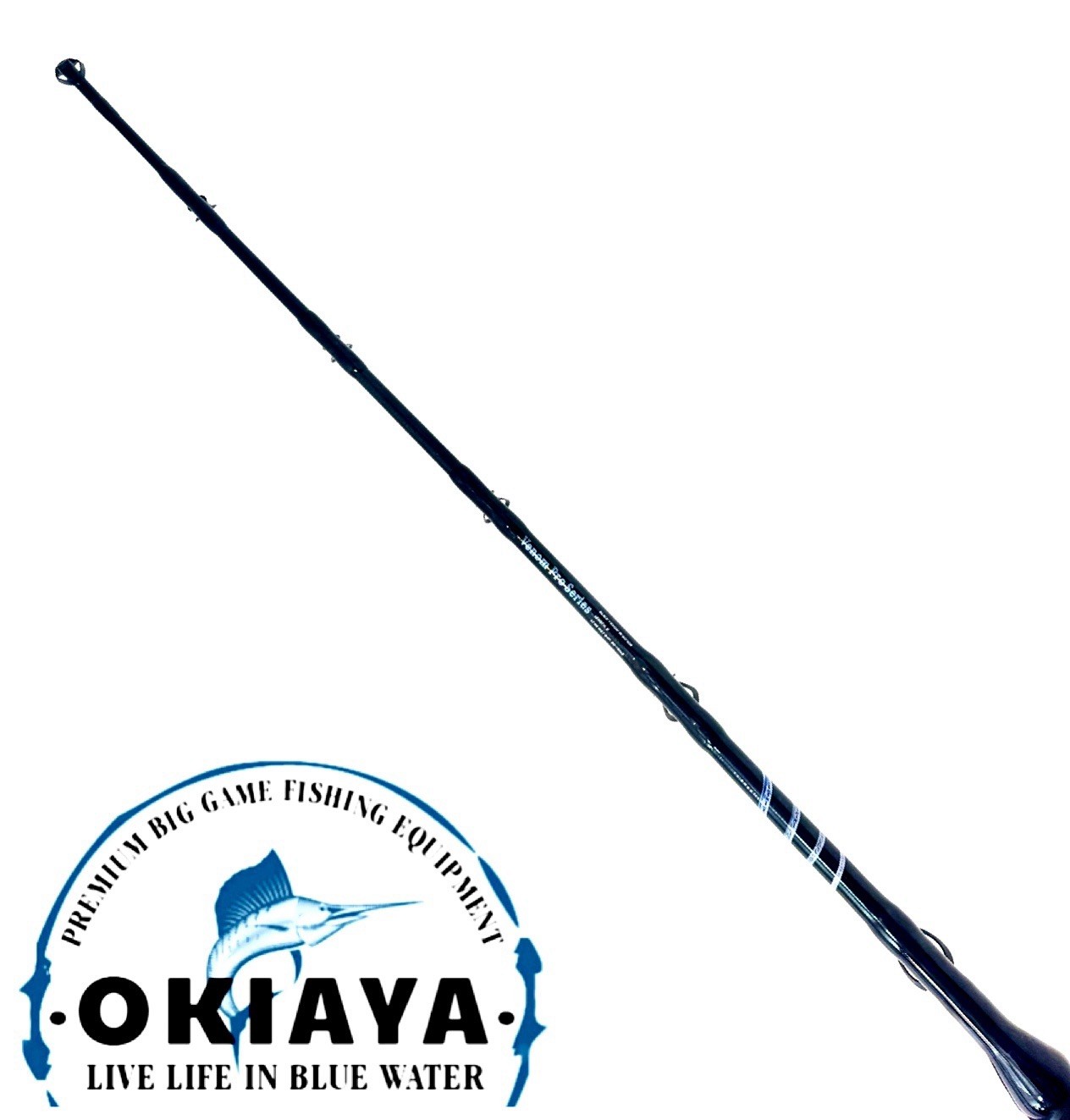 OKIAYA BLACK VENOM-PRO BENT BUTT FISHING ROD 80-130 LB. “THE COBRA” FUJI GUIDES