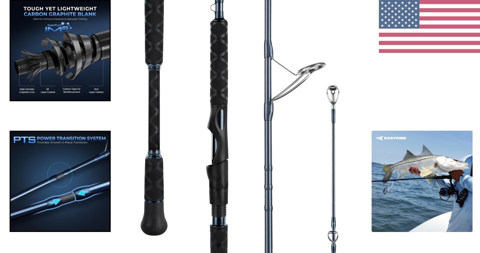 ReKon Saltwater Spinning Rod, KastFlex IM6 Carbon Graphite Blank, Zirconium C…