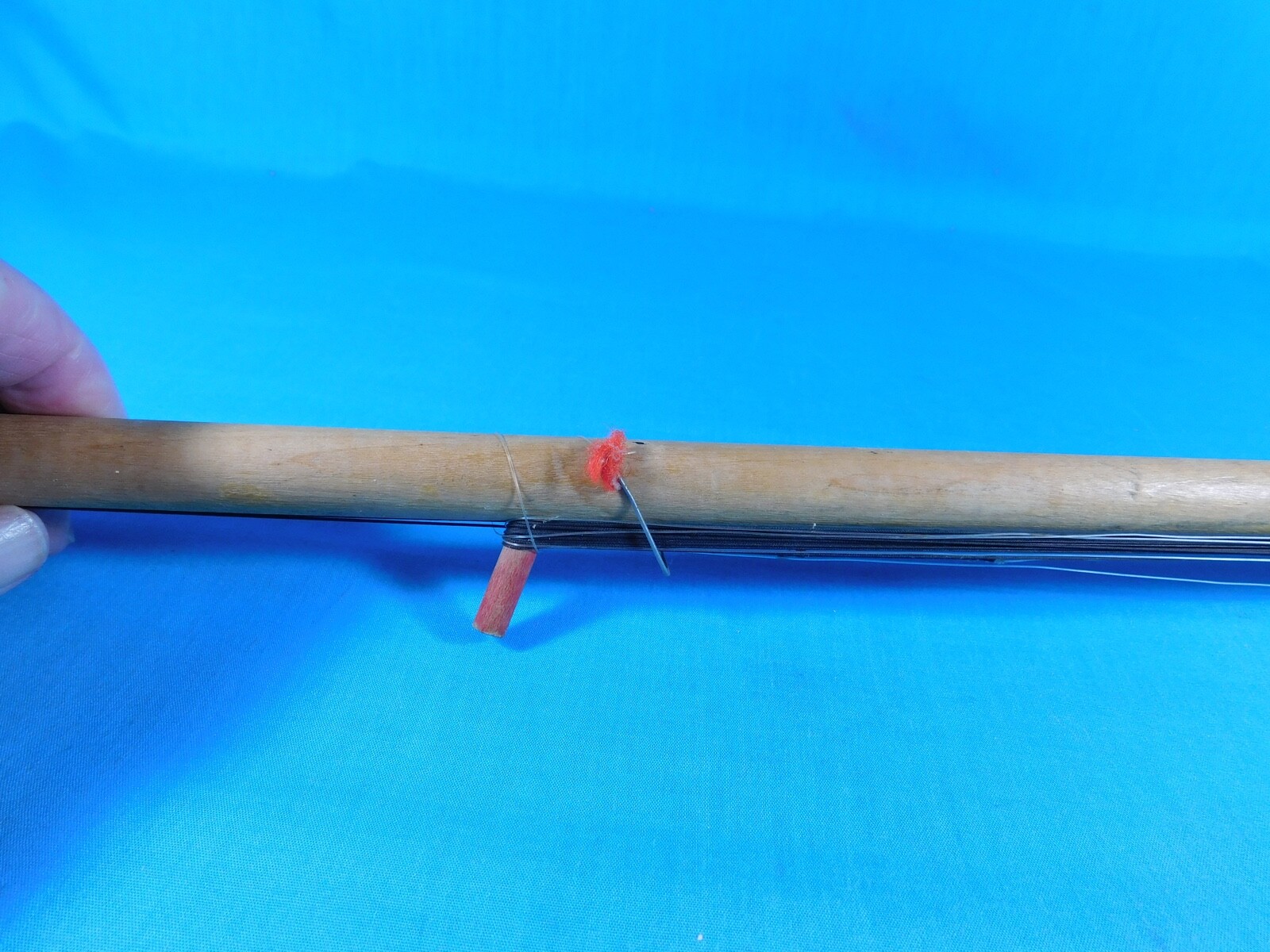 VINTAGE ICE FISHING POLE WOODEN RUBBER HANDLE SPIKE END WONDERFUL CONDITION