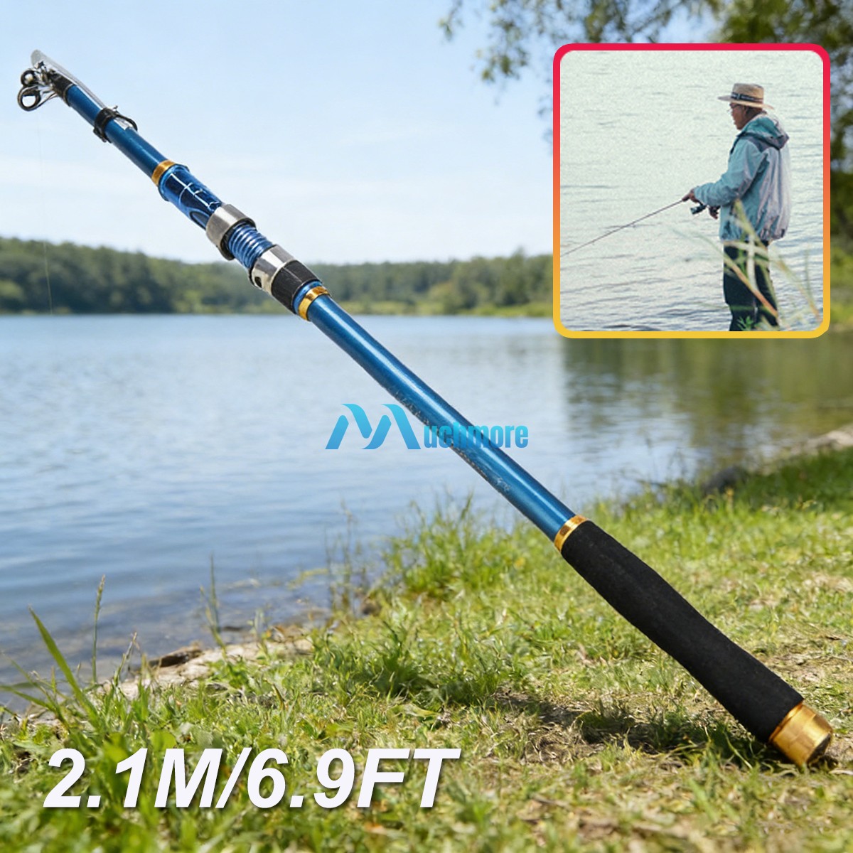 2.1m 3.0m 3.6m Heavy Duty Carbon Fiber Telescopic Fishing Rods Spinning Pole NEW