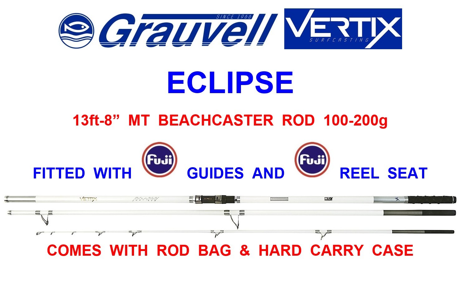 GRAUVELL VERTIX ECLIPSE MT 13ft-8″ SURF ROD+BAG & CASE SEA FISHING BEACHCASTER