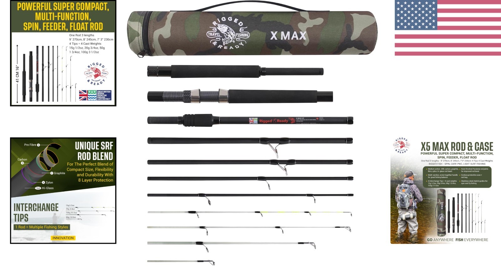 Rigged & Ready X Series Travel Fishing Rods. 6 Super Compact Combos and Rods,…
