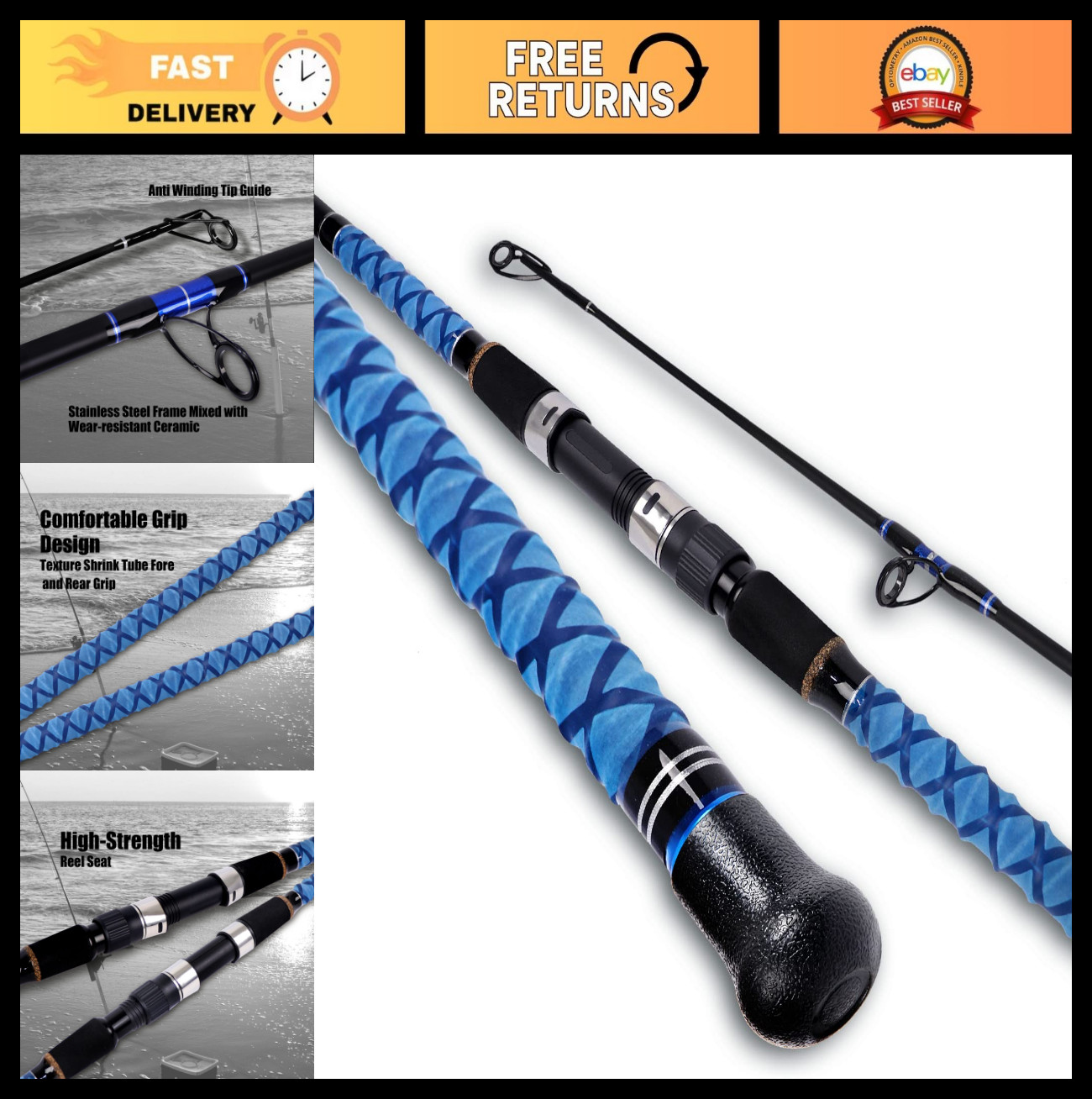Carbon Travel Surf Spinning Fishing Rod – 2/3/4 Piece, 9′-15′ Lengths, Lightweig