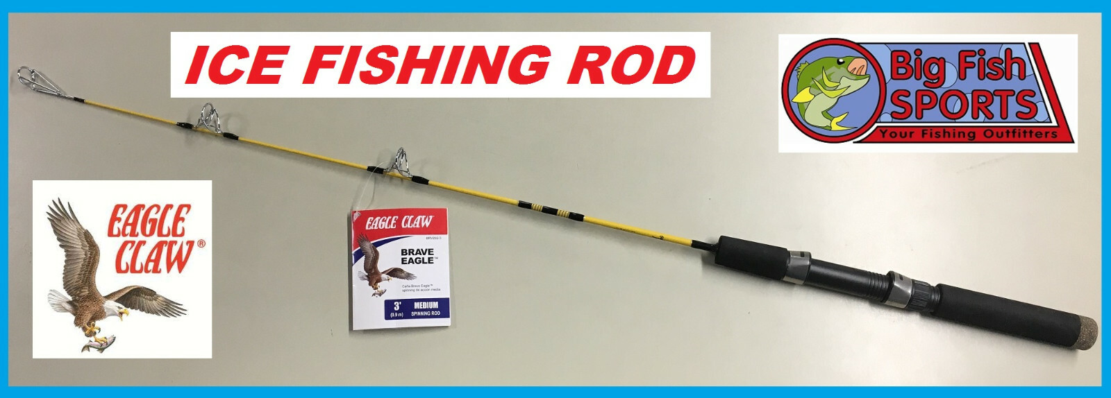 EAGLE CLAW BRAVE EAGLE 3′ Ice Fishing Spinning Rod #BRV202-3 FREE USA SHIP!