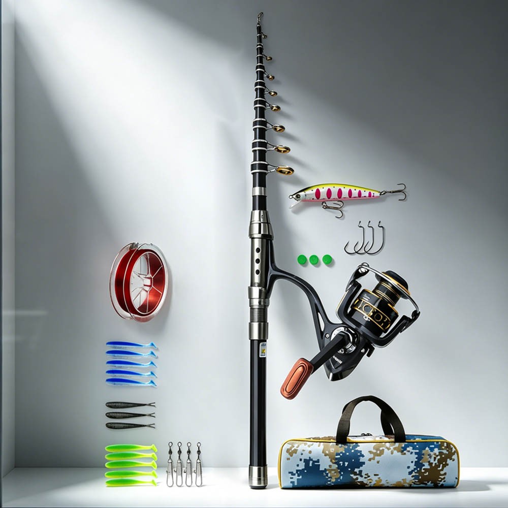 83″ Carbon Fiber Telescopic Fishing Pole Rod Reel Combo Sea Saltwater Freshwater