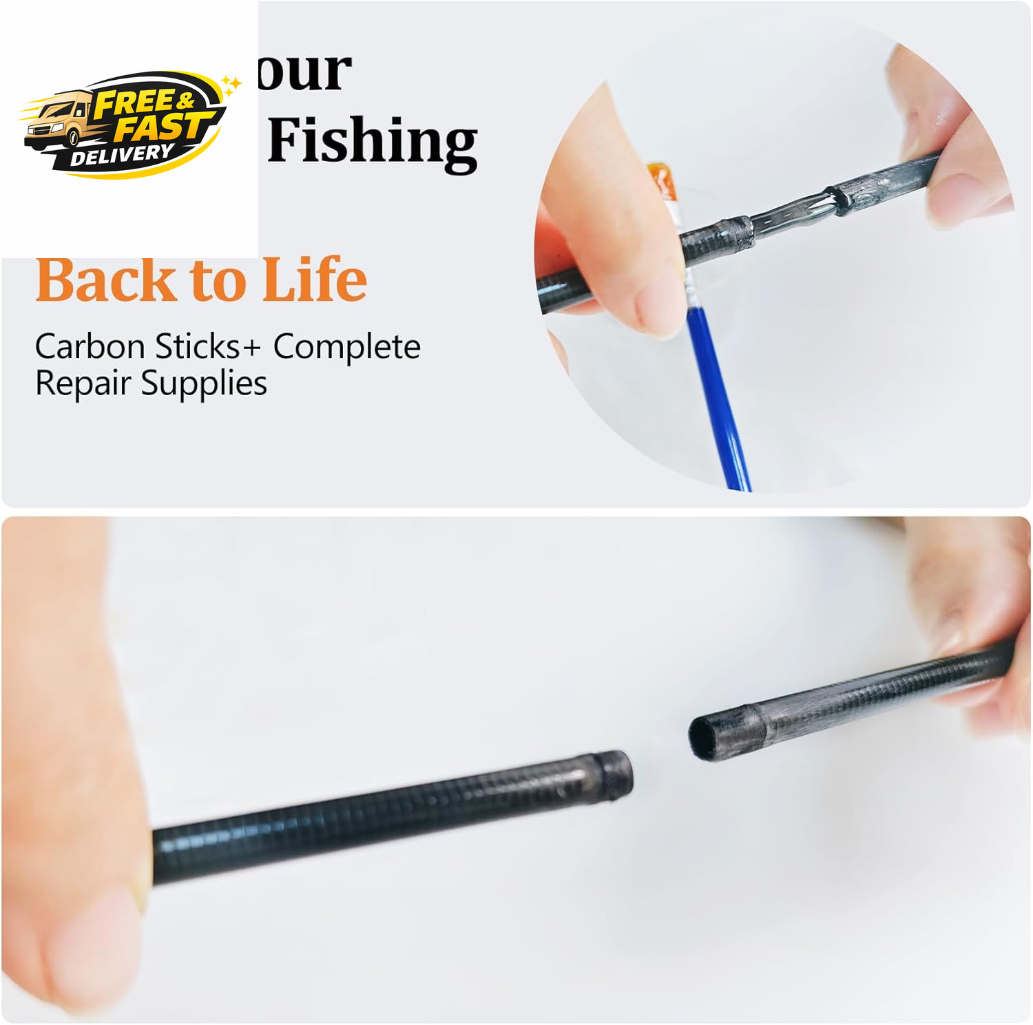Fishing Rod Repair Kit Complete with Accesssories, Carbon Fiber Stick Fishing