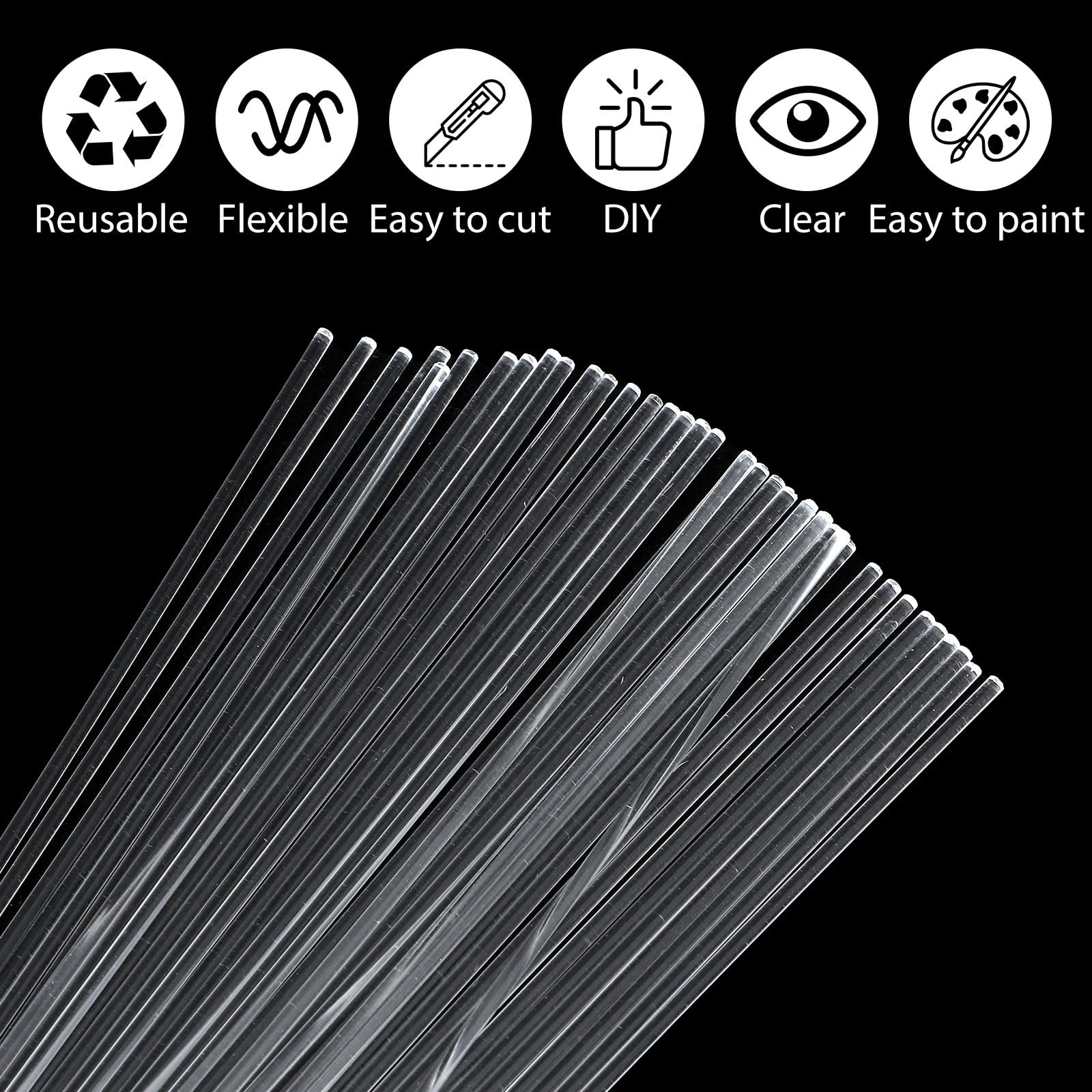 200 PCS 8 Inch 2mm Clear Acrylic Rod Round Plastic Dowel Cake Topper Sticks