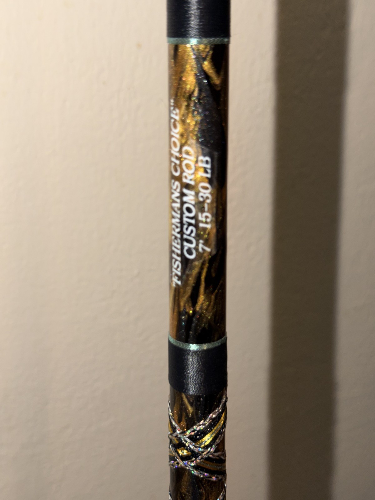 CUSTOM CONVENTIONAL ROD 7′ BLACK/GOLD SILVER MARBLE 15-30 LB TURBO NEW
