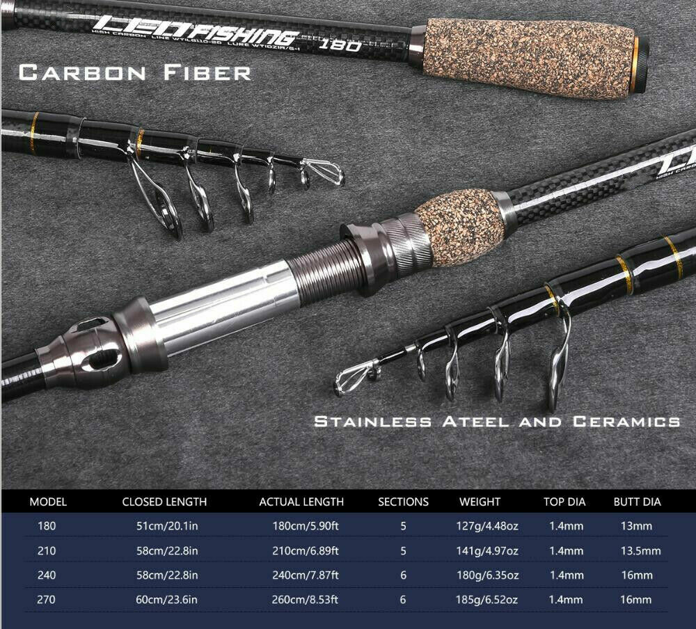 Telescopic Fishing Rods Spinning/Casting Rods 1.8M-2.7M Travel Carbon Fiber Pole