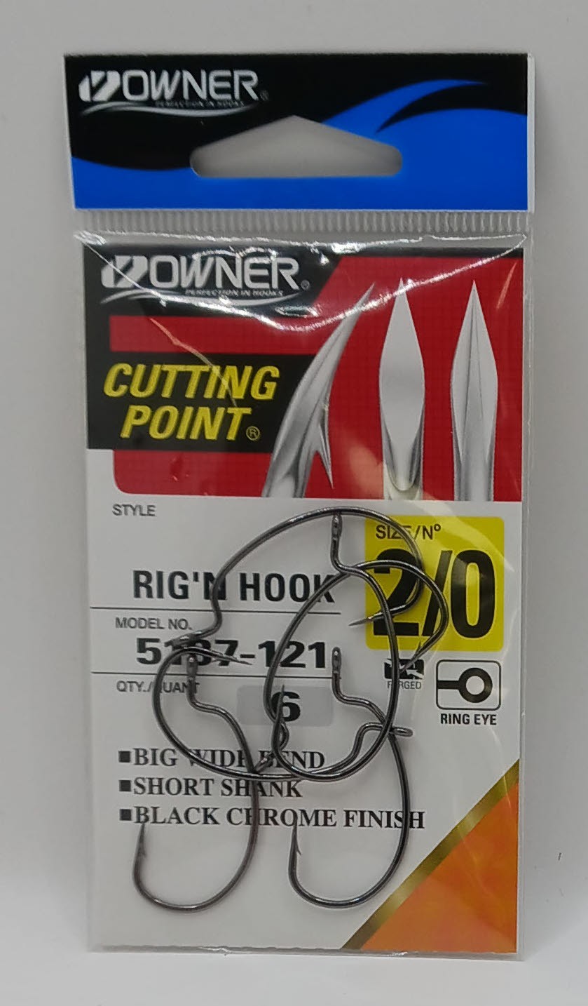 Owner 5137-121 Wide Bite Open Gap Hook Short Shank Cutting Point Blk Chr 2/0 6Ct