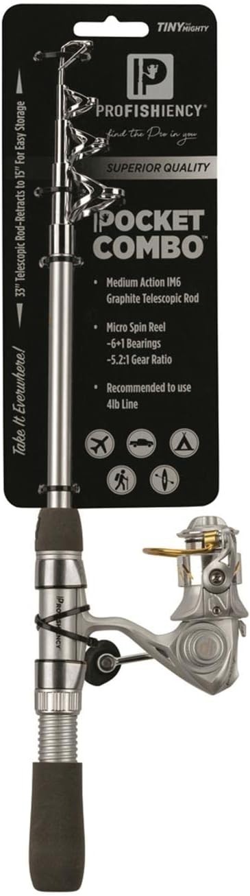 ProFISHiency Premium Spinning Pocket Combo Silver/Gold 43″ Telescopic IM6 Combo