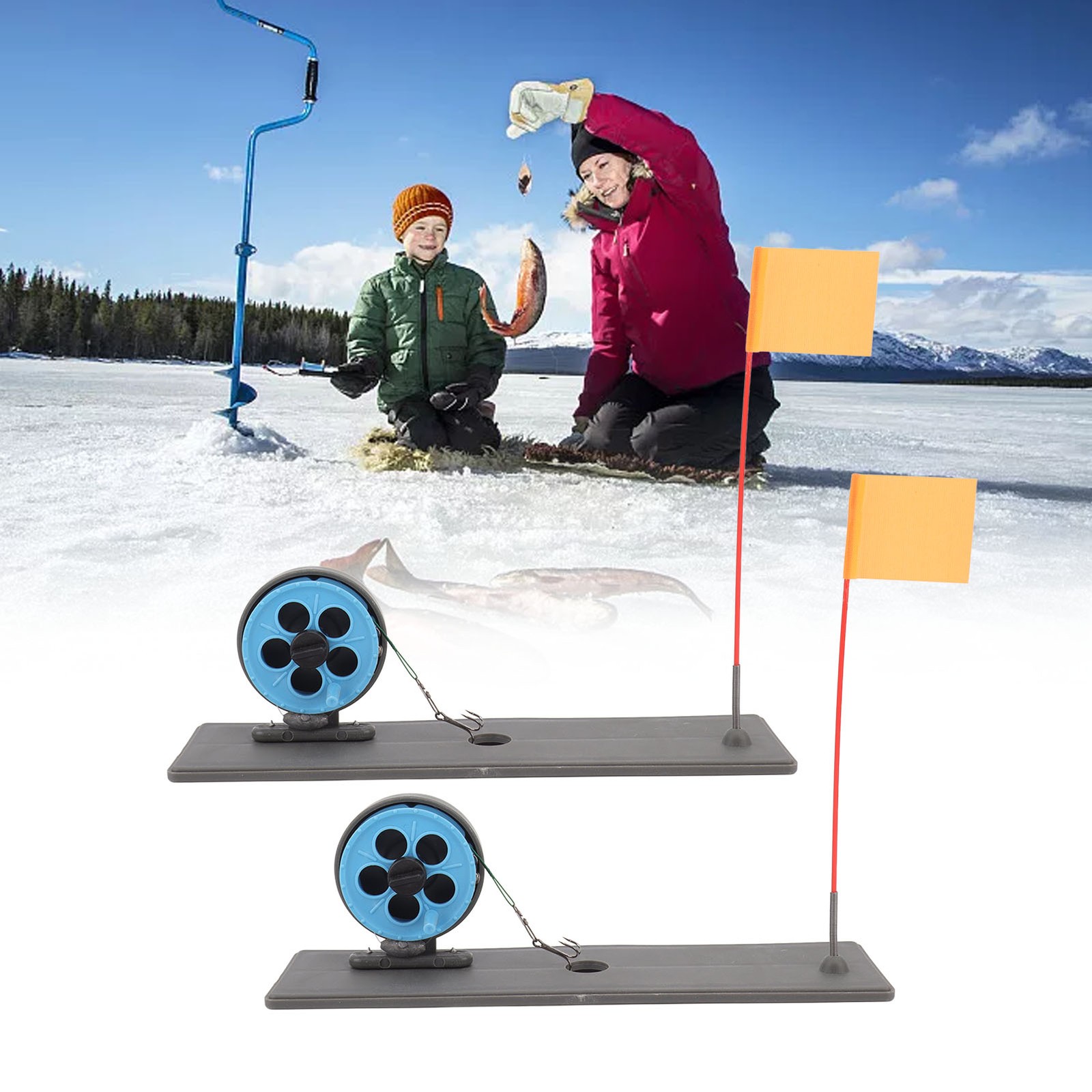 ¦2pcs Ice Fishing Flag Marker Rod Automatic Floating Stable Ice Fishing Rod Tip