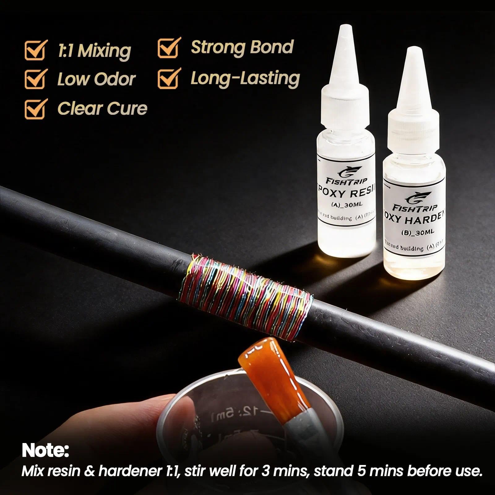 Fishing Rod Repair Kit Epoxy 10pcs Carbon Fiber Sticks AB Glue Wrapping Thread