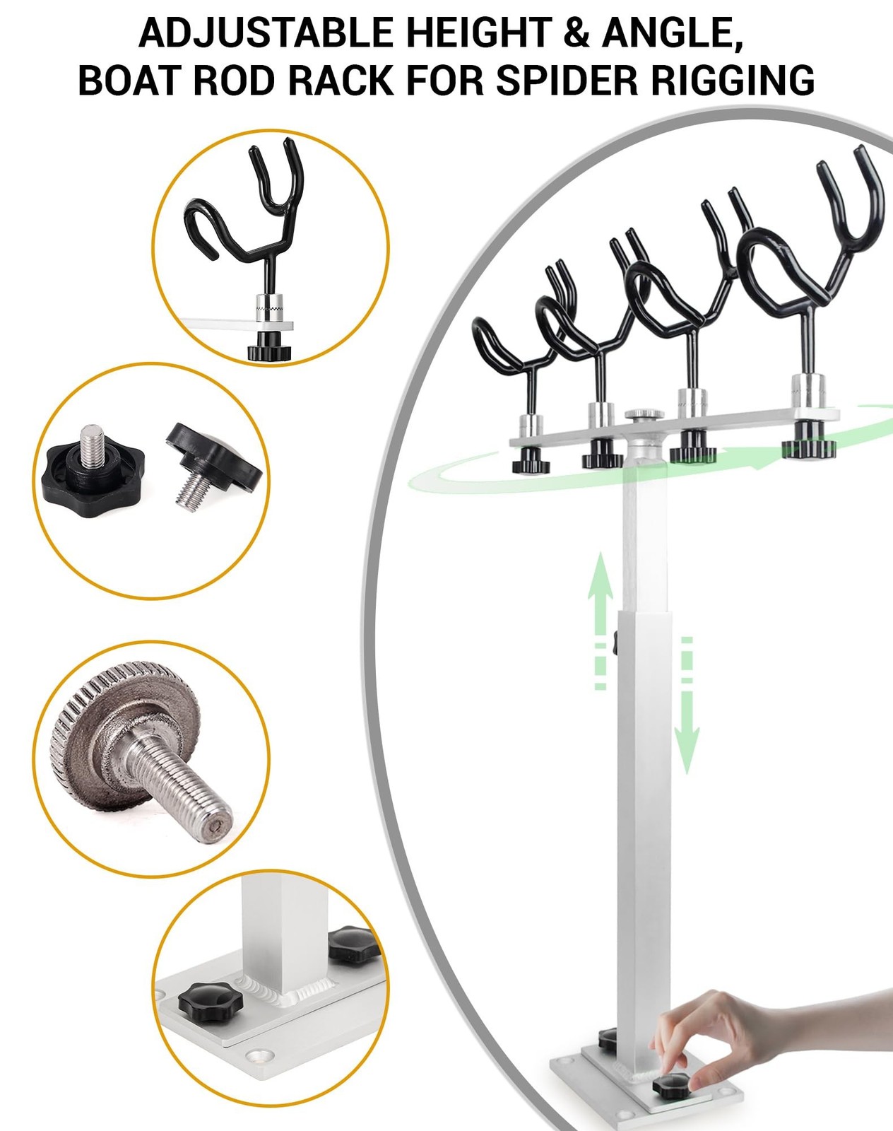 Aluminum Spider Rigging Rod Holder for Boat – 4 Pole Crappie Fishing Rack, He…