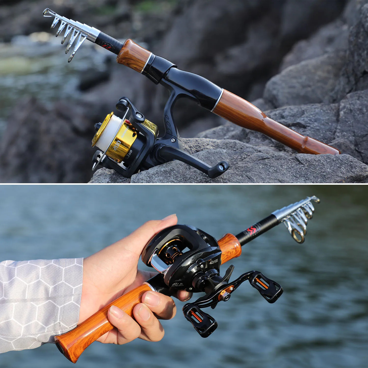 Sougayilang 1.6M Telescopic Fishing Rod Spinning Casting Lightweight Portable