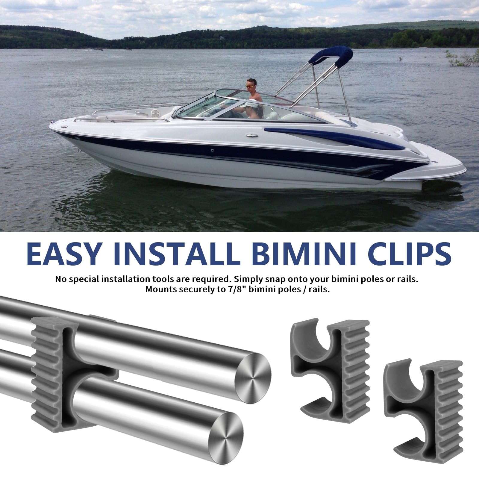 Bimini Top Pole Clips Holder Hardware for 7/8-inch Grey