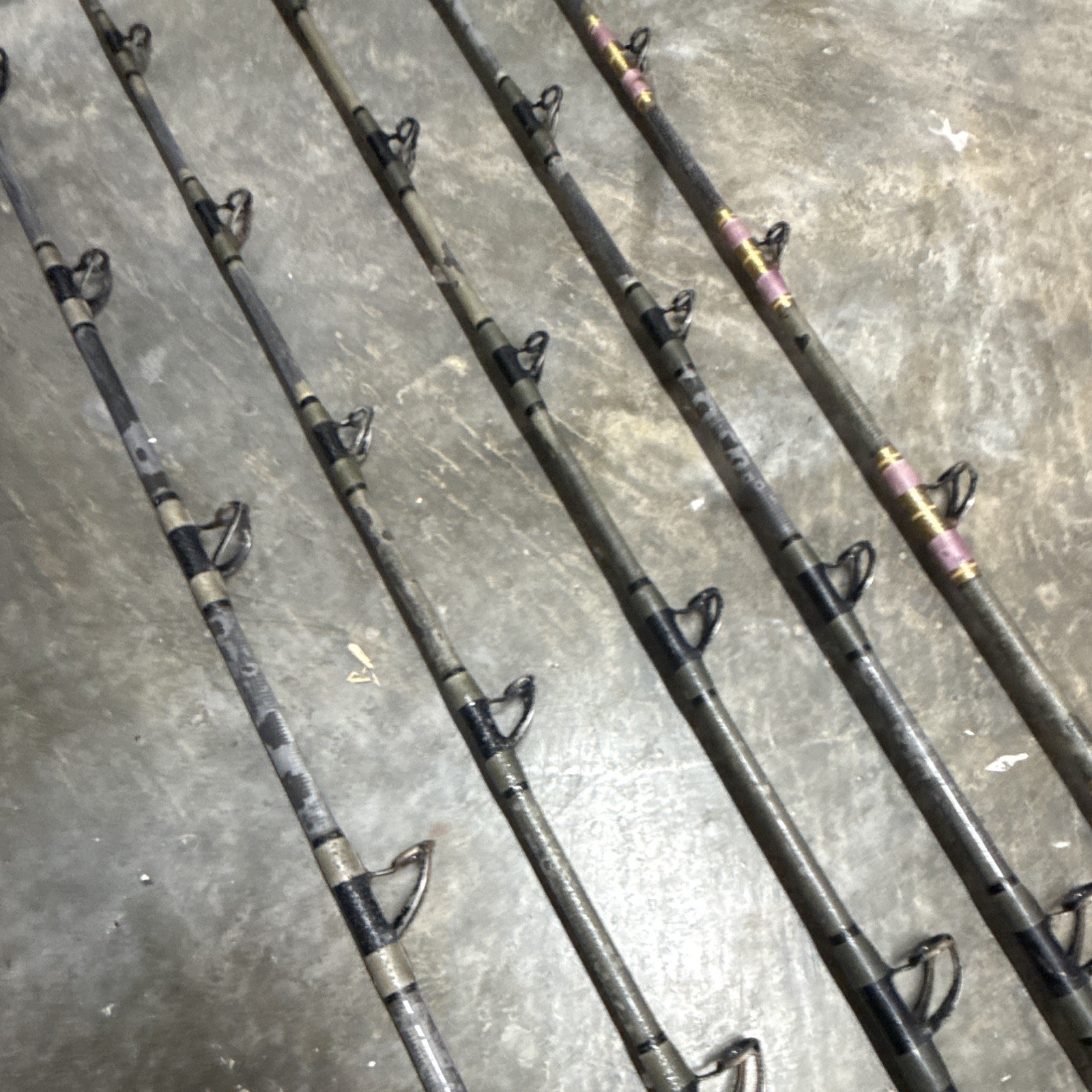 5- Custom tuna rods- used- Calstar blanks- Winthrop tips except 1 of them.