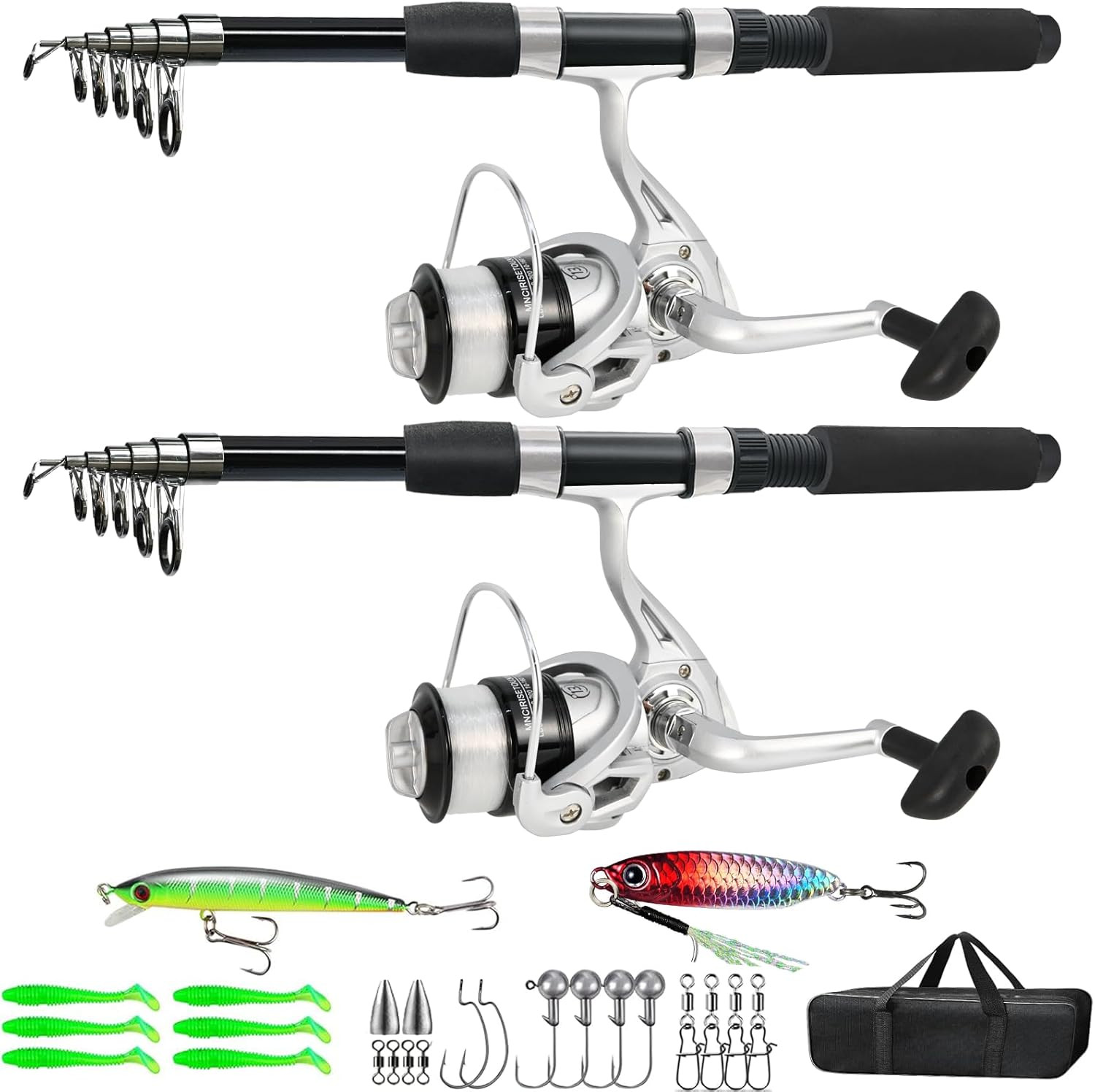 Fishing Pole Combo, 6.9Ft 2Pcs Telescopic Rods Set, Collapsible Carbon Fiber Fis