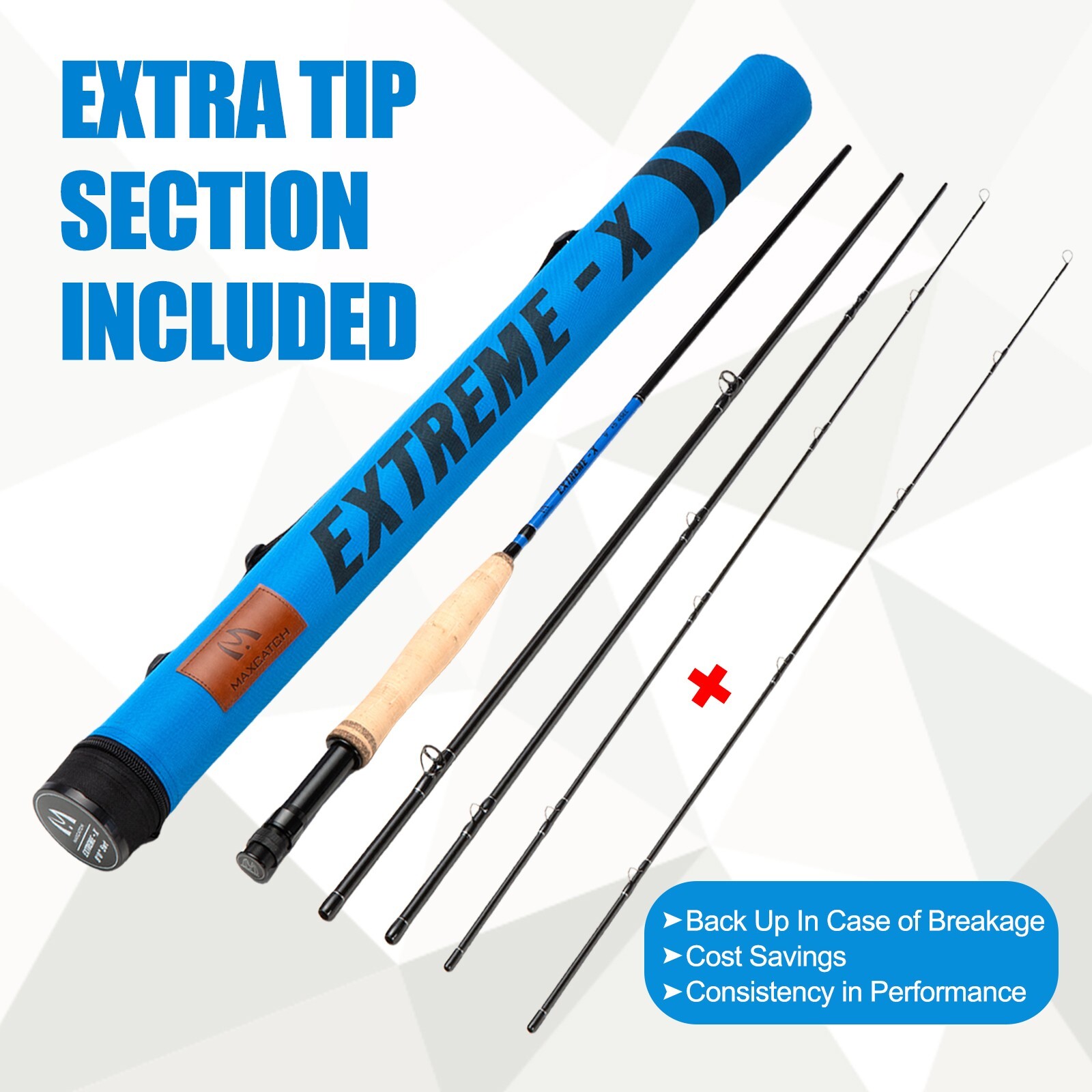 Maxcatch 3-8WT Extreme-X Fly Fishing Rod with Extra Tip Section, Fast Action