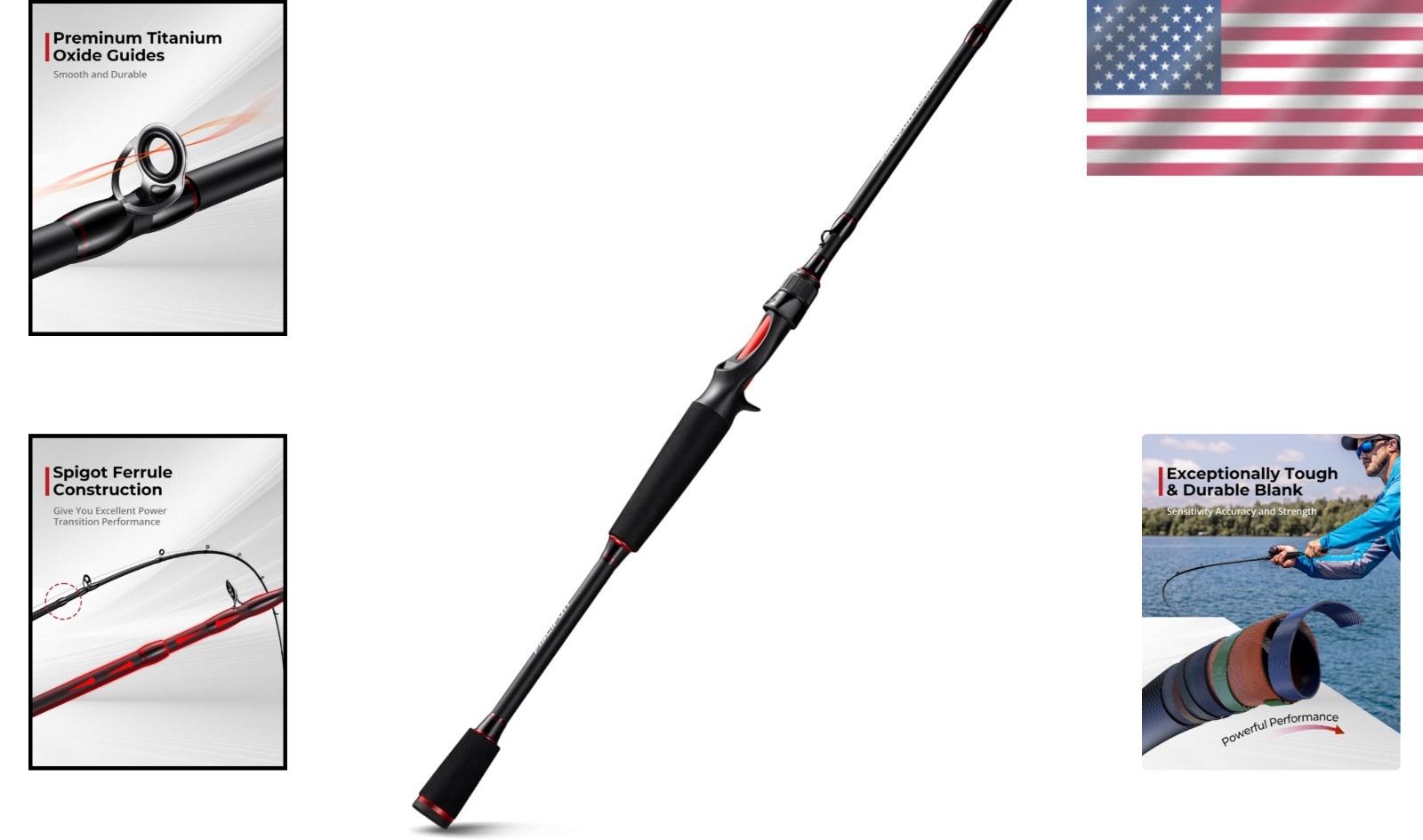 IM6 Carbon Baitcaster Fishing Rod – 2 Piece Set//