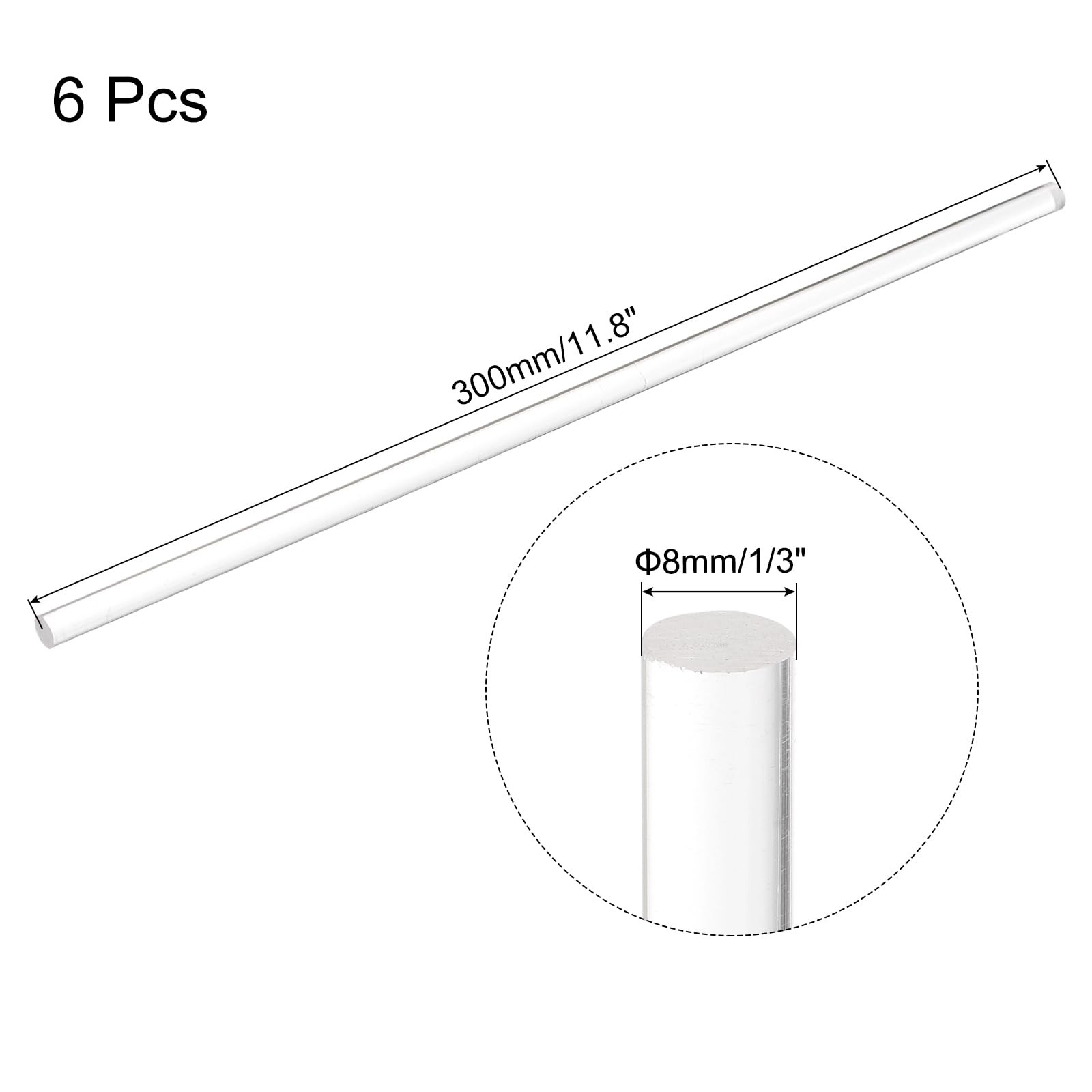 6 PCS Acrylic Round Rods 5/16 x 12 Inch Clear Dowel Sticks Plastic 8x300mm