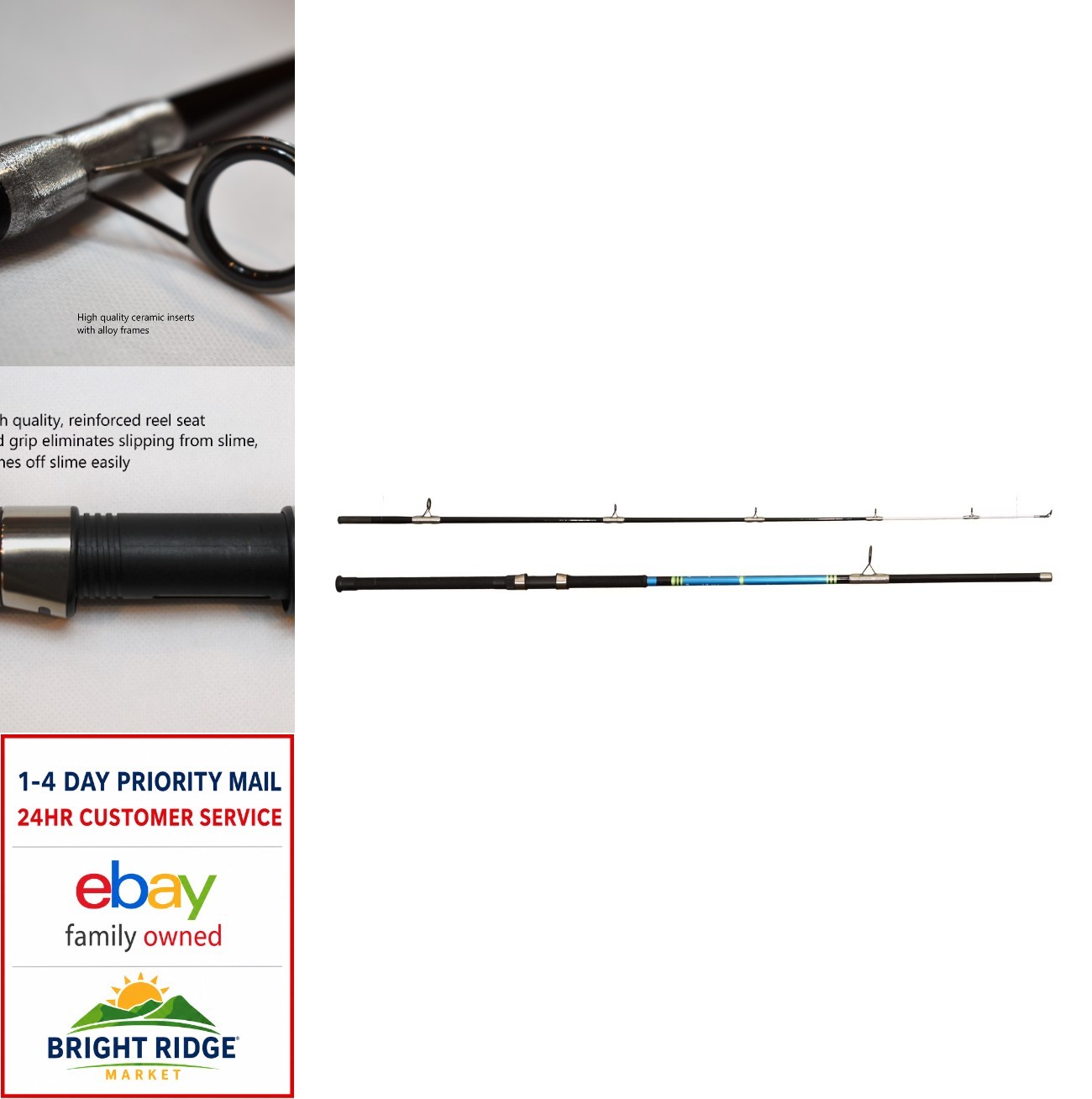 Silver Catfish Spinning Rod 7 Ft 2 Piece Medium Action 15-30 Lb Test Line Glow
