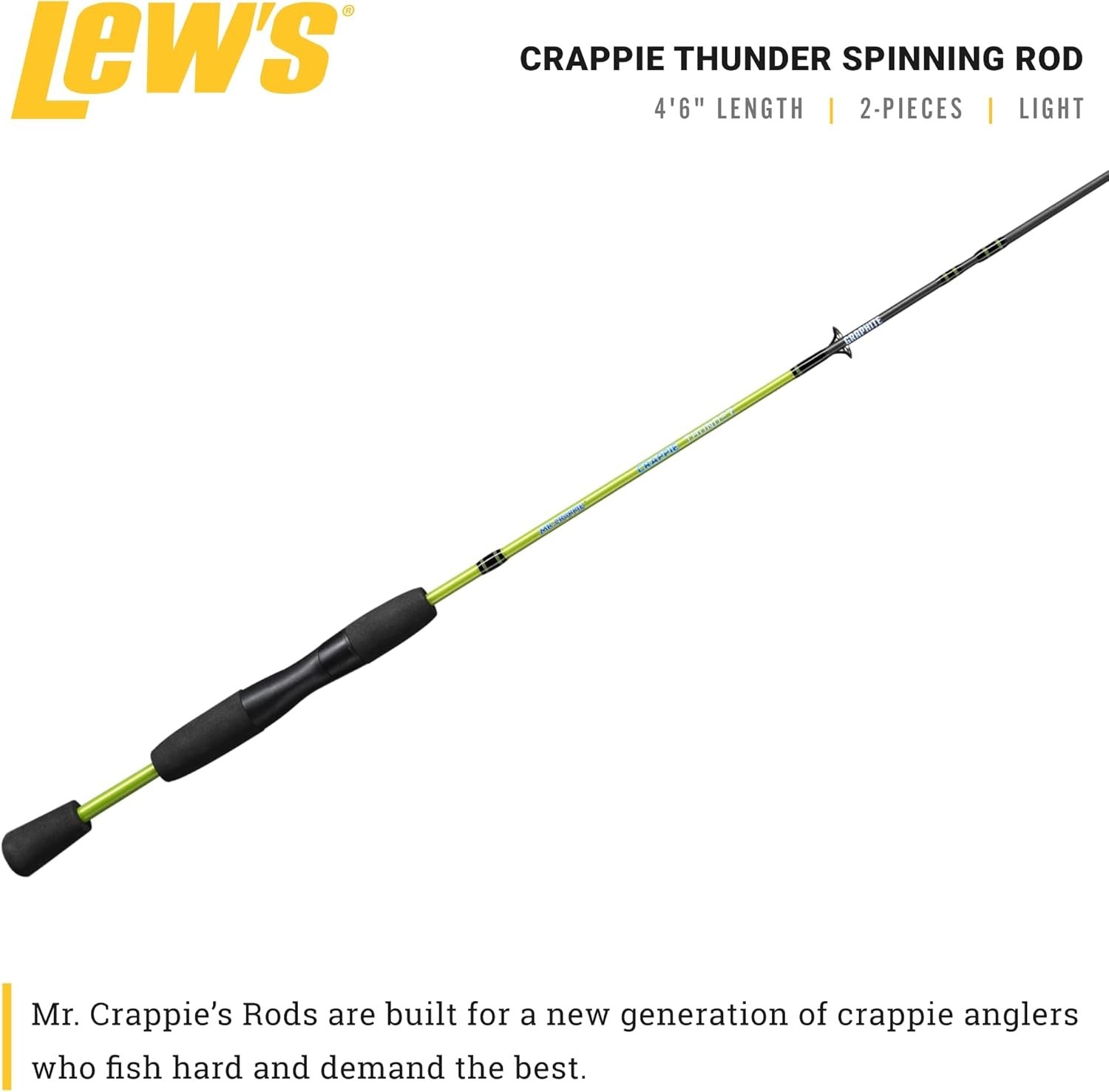 Crappie Thunder Spinning Fishing Rod, Light Power, Fast Action, 2-Piece Grap…