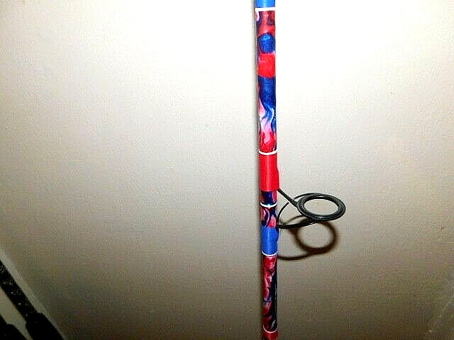 CUSTOM SPINNING ROD 7 FT 20-40 LB RED WHITE BLUE MARBLE NEW