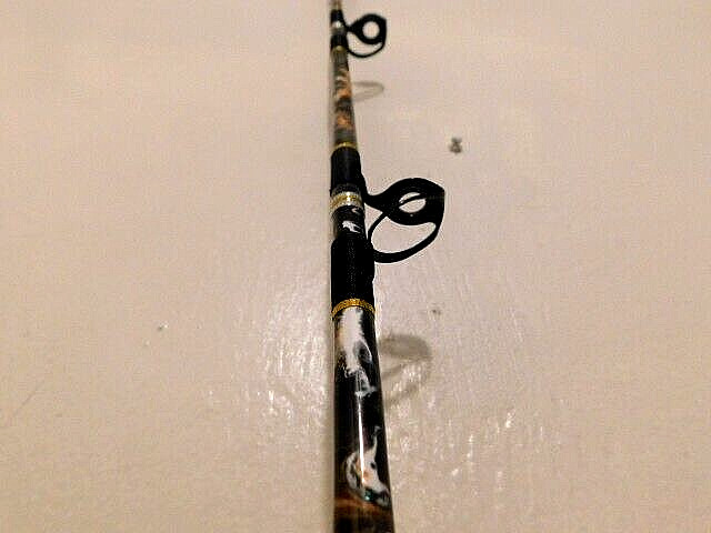 CUSTOM CONVENTIONAL BOAT ROD 7′ BLACK SILVER GOLD MARBLE 40- 80 LB TURBOS NEW