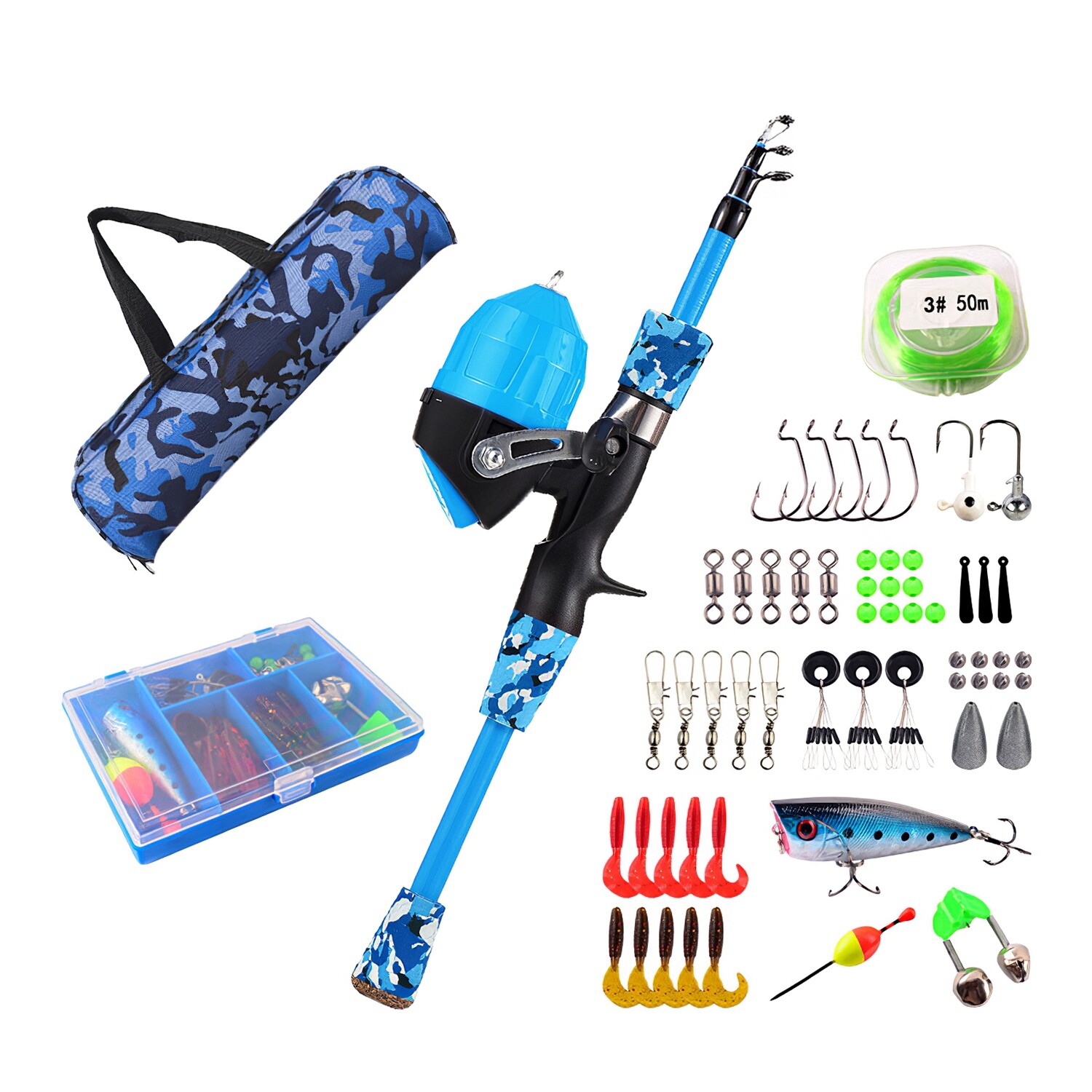 Toddler Kids Boys Girls Telescopic Fishing Rod and Reel Combo Kit w/ Tackle Box