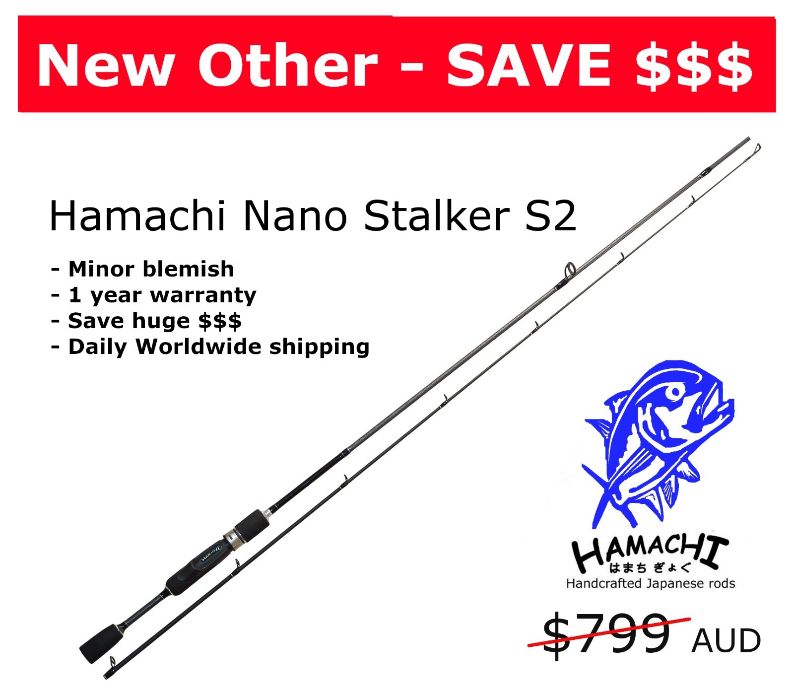 Hamachi Nano Stalker S2 I 4-6kg I 8 – 14lb I Japanese Bass spin fishing rod pole