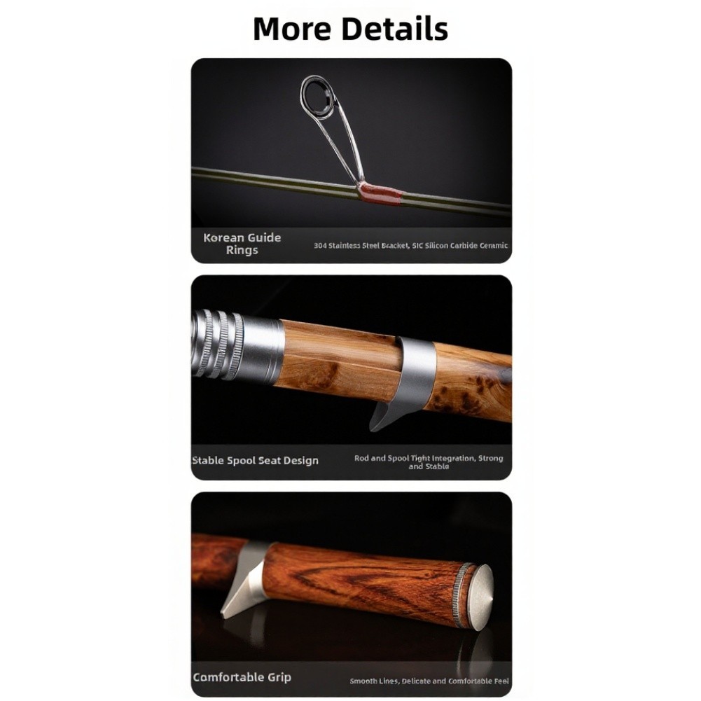 168cm Stream Fishing Rod with Solid Wood Handle and 304 Stainless Frame