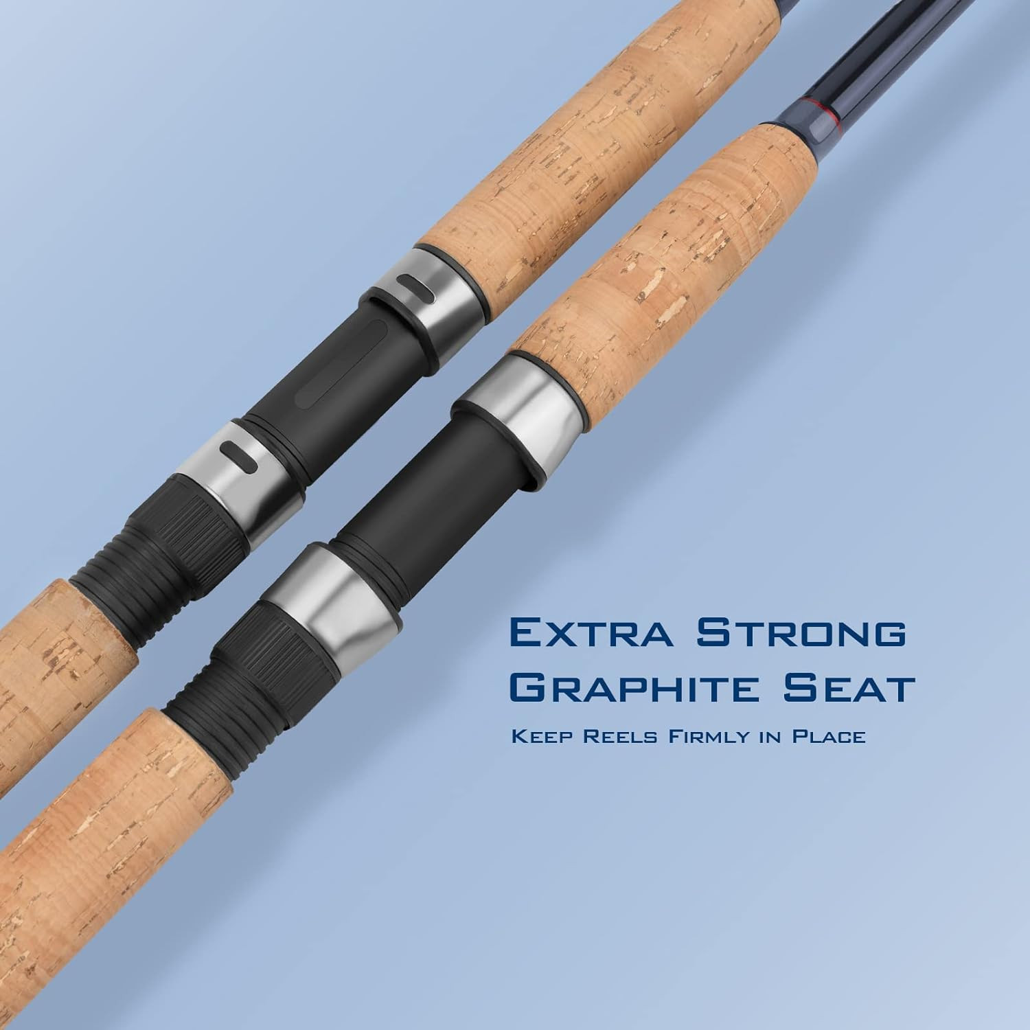 2PC Fiber Glass Fishing Rod Spinning Casting P-Cork Handles From 5’6” to 10’ L