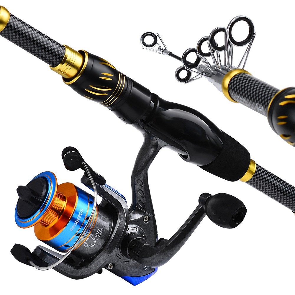 39Pcs Telescopic Fishing Rod Reel Line LureCombo Set Casting Rod Spinning Reel