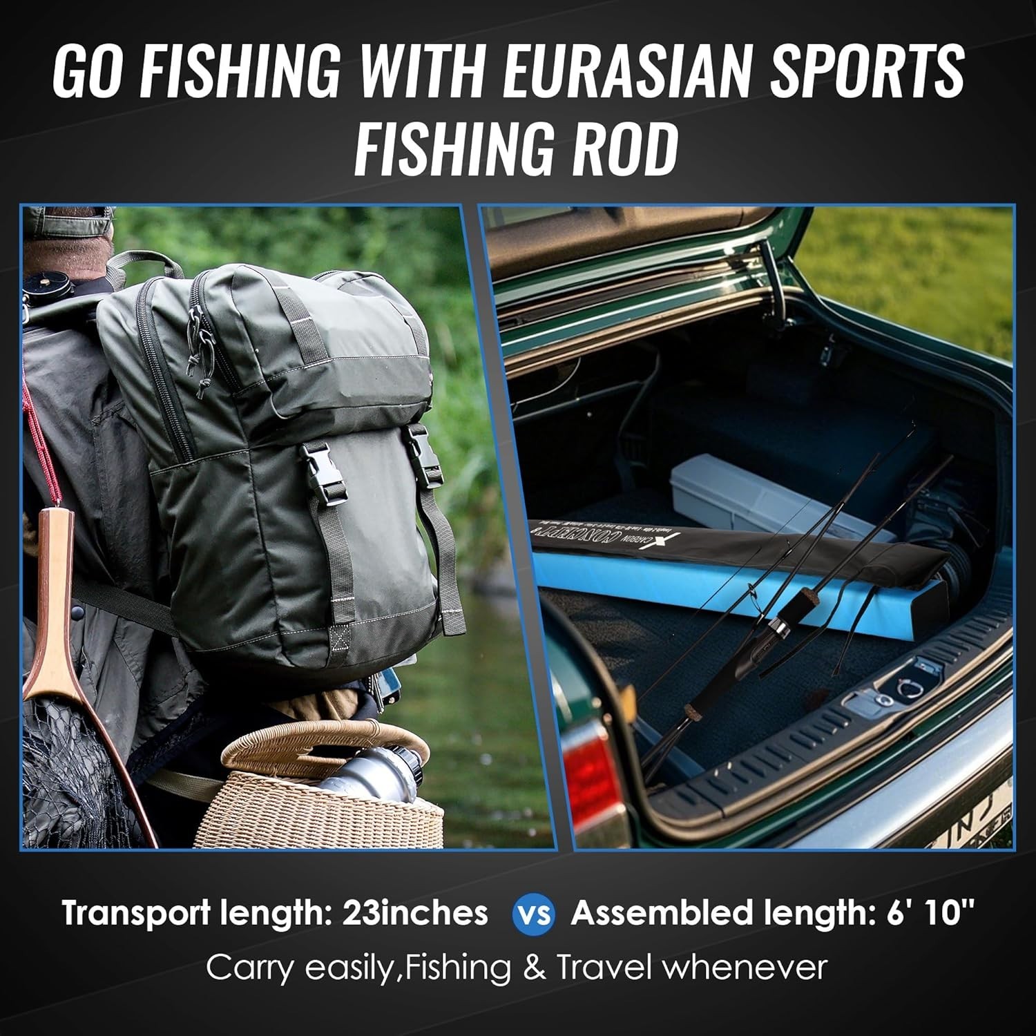 Eurasian Sports 30T Carbon Travel Spinning Rod – 4 Piece 6ft/7ft Portable Fis..,