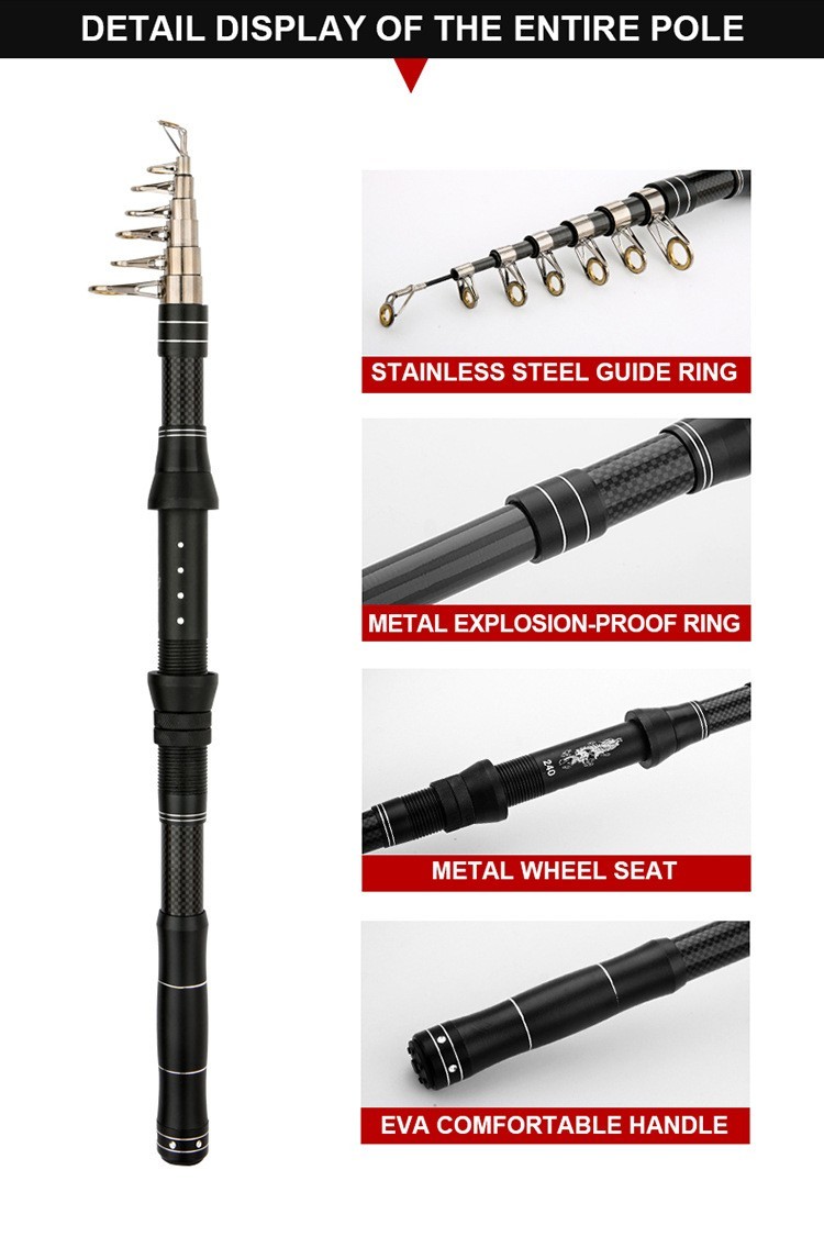 Telescopic Fishing Rods 1.8M-3.0M Spinning Casting Carbon Fiber Pole Fishing Rod