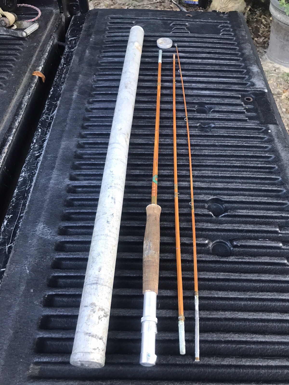NKK 3pc Made in Japan Bamboo Fly Fishing Rod With Metal Vtg Tube Case